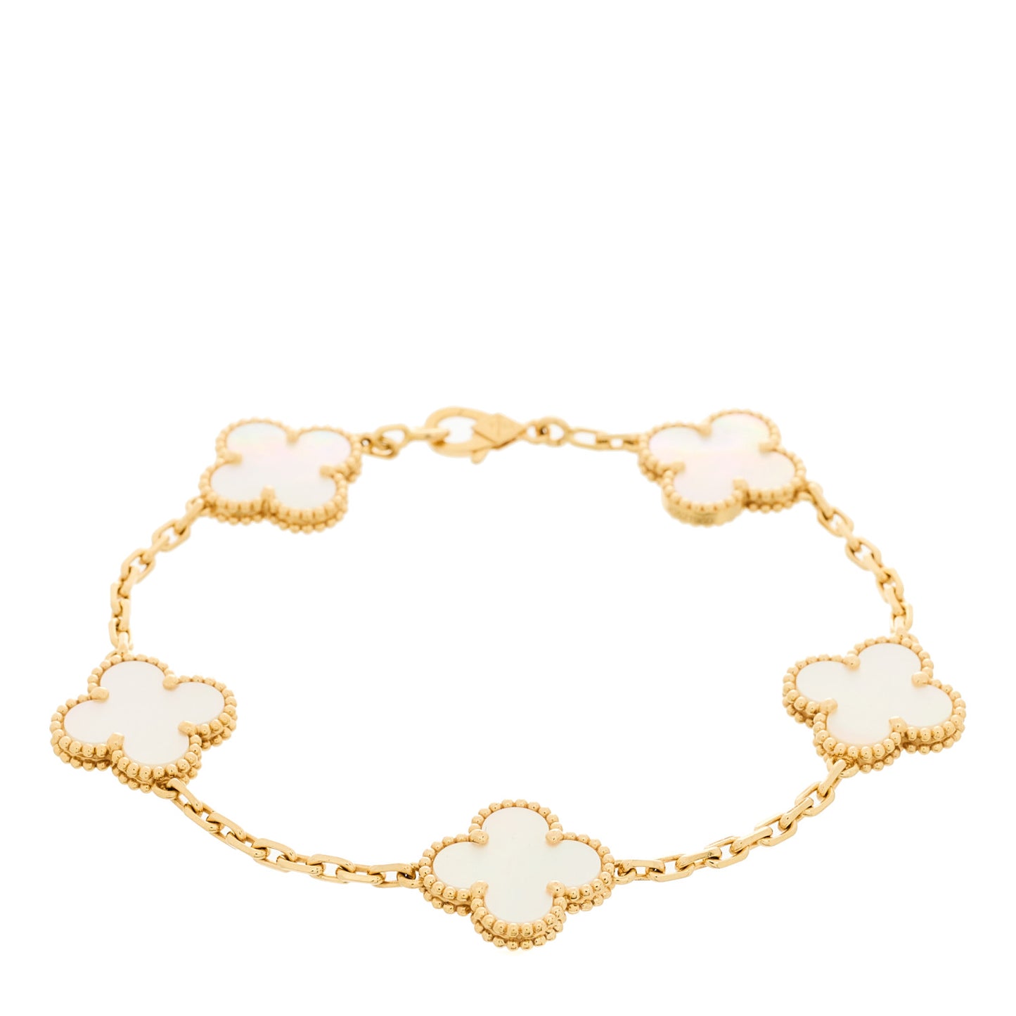 18K Yellow Gold Mother of Pearl 5 Motifs Vintage Alhambra Bracelet