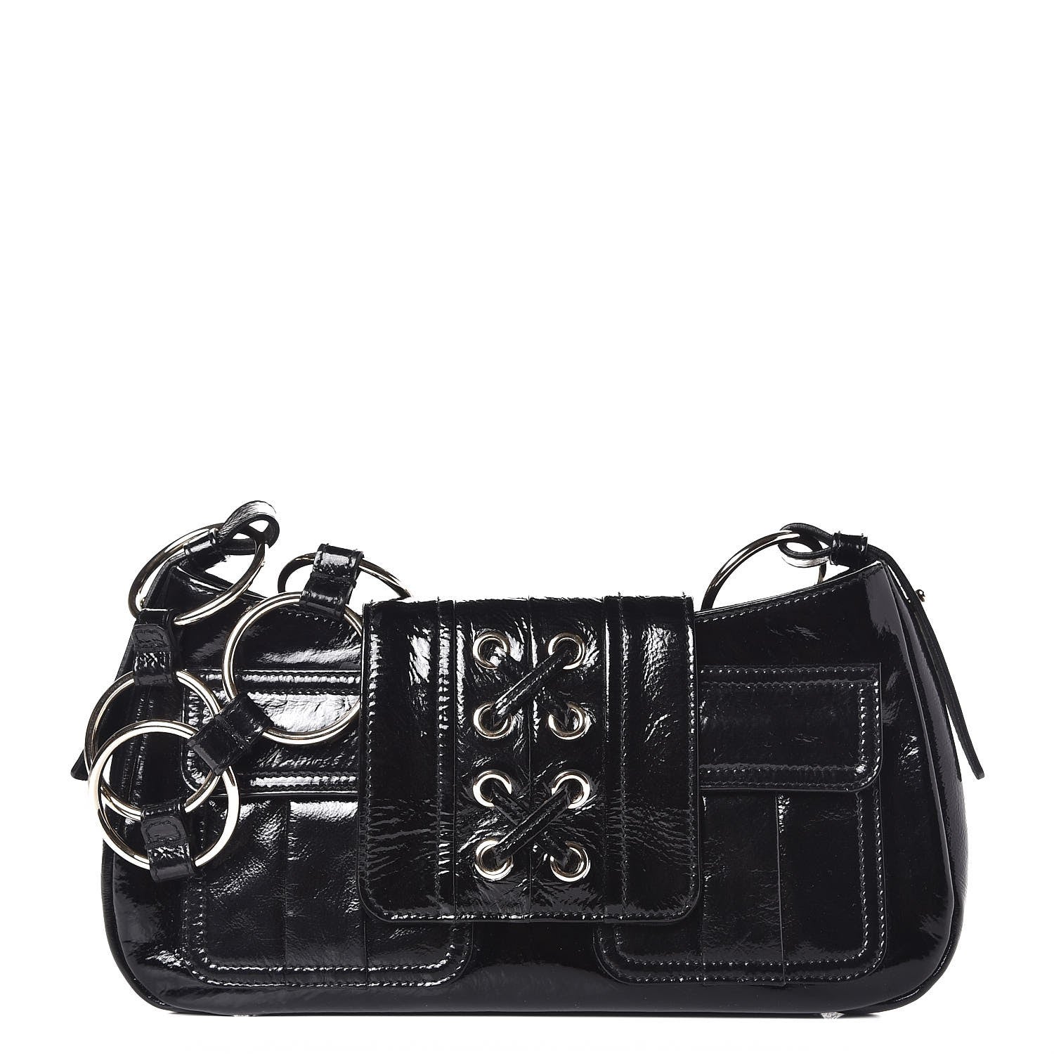 Saint Laurent Textured Patent Corset Chain Shoulder Bag Black