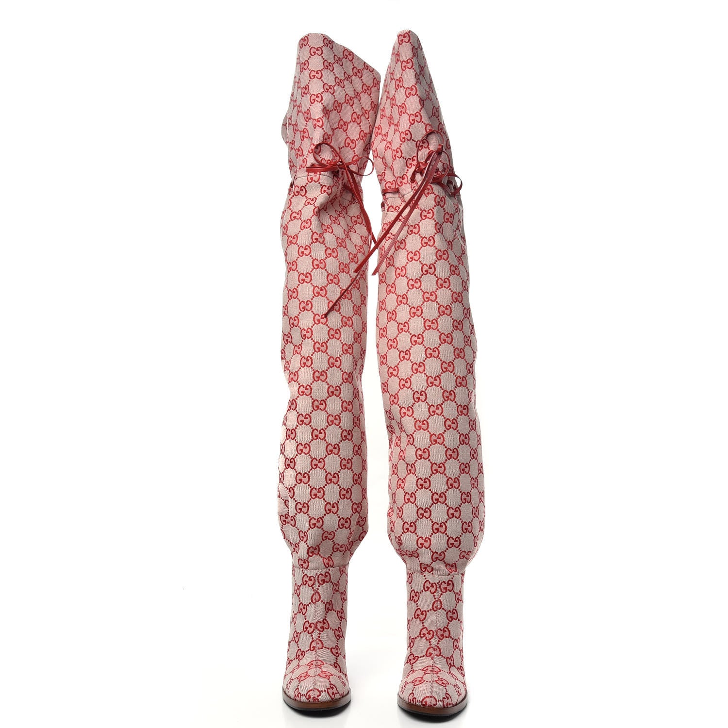 Gucci Monogram Over The Knee Boots 36 Gardenia Hibiscus Red 2 of 6