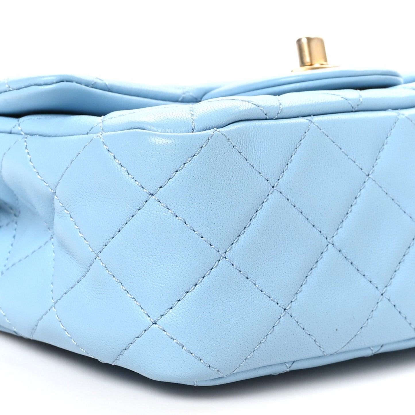 Lambskin Quilted Mini Pearl Crush Flap Light Blue