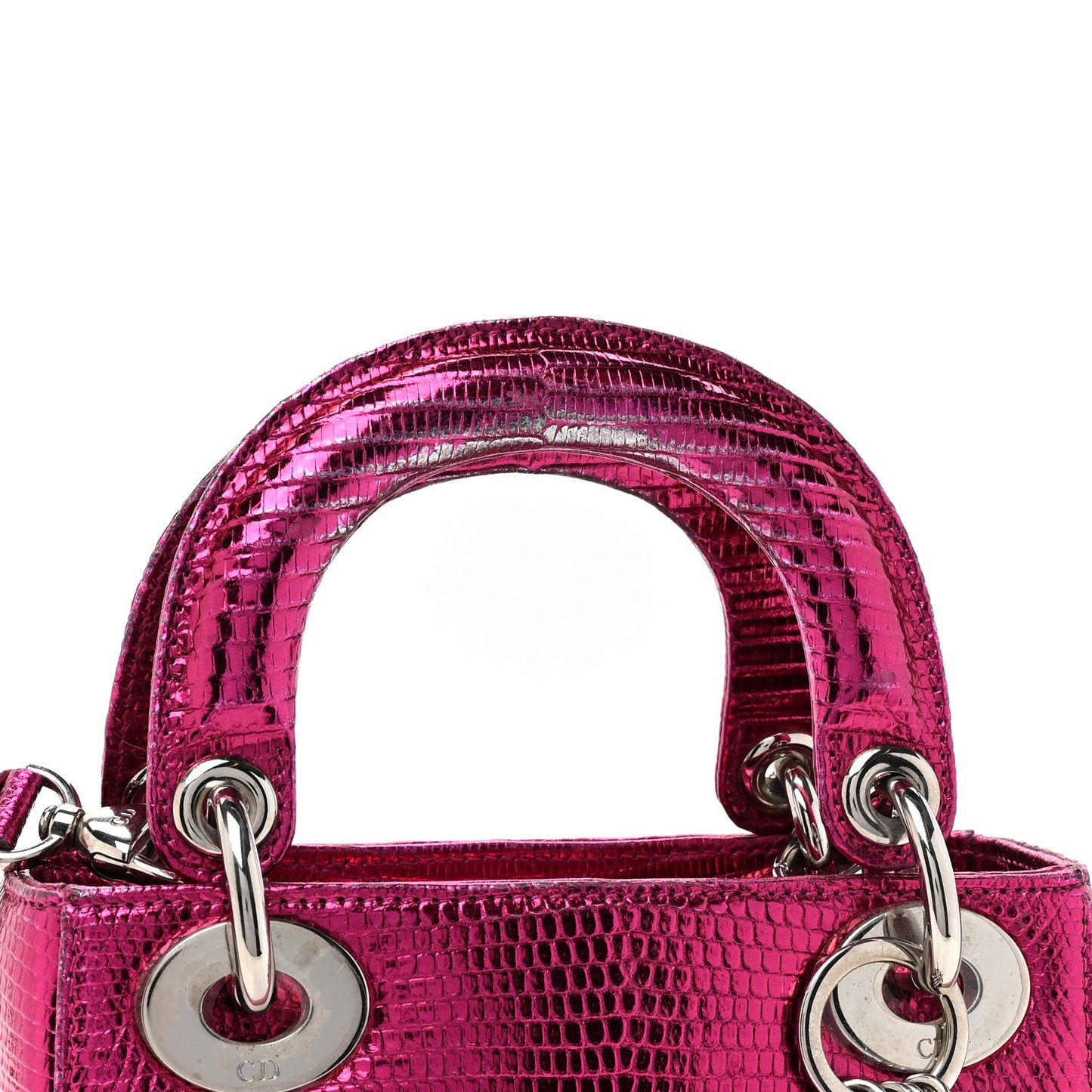 Metallic Lizard Mini Lady Dior Fuchsia