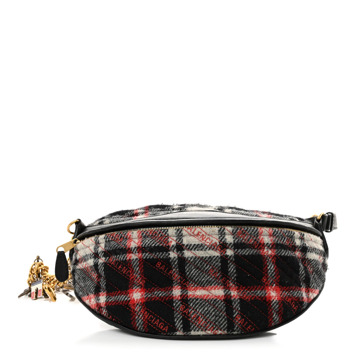 Wool Plaid Diagonal Allover Logo Matelasse XS Souvenir Belt Bag Black White Red