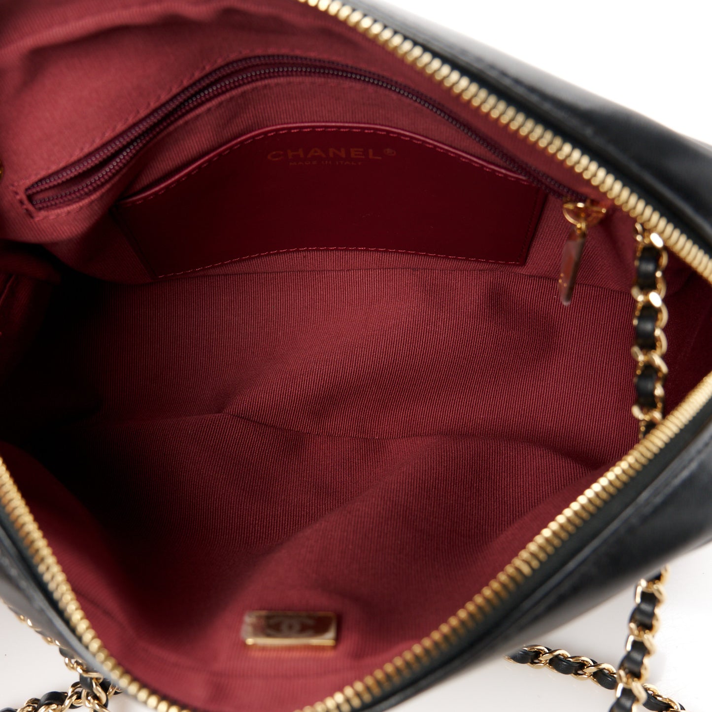 Shiny Lambskin Quilted Medium Camera Case Black