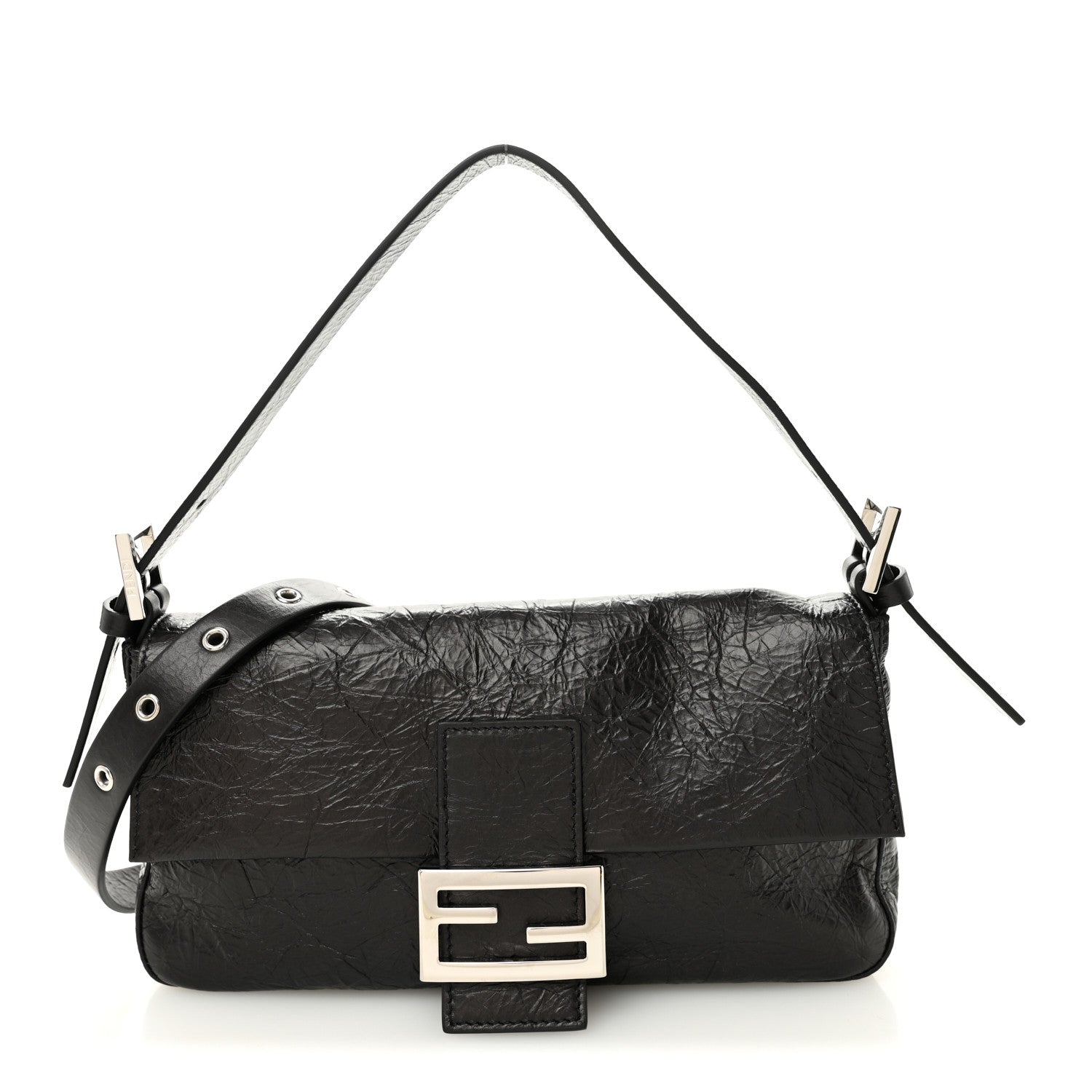 Fendi Crackled Calfskin Baguette 26424 Black 1880071 – FASHIONPHILE