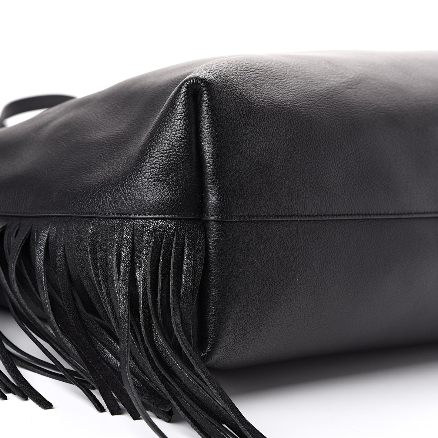 Calfskin Large Fringe Shopping Tote Black