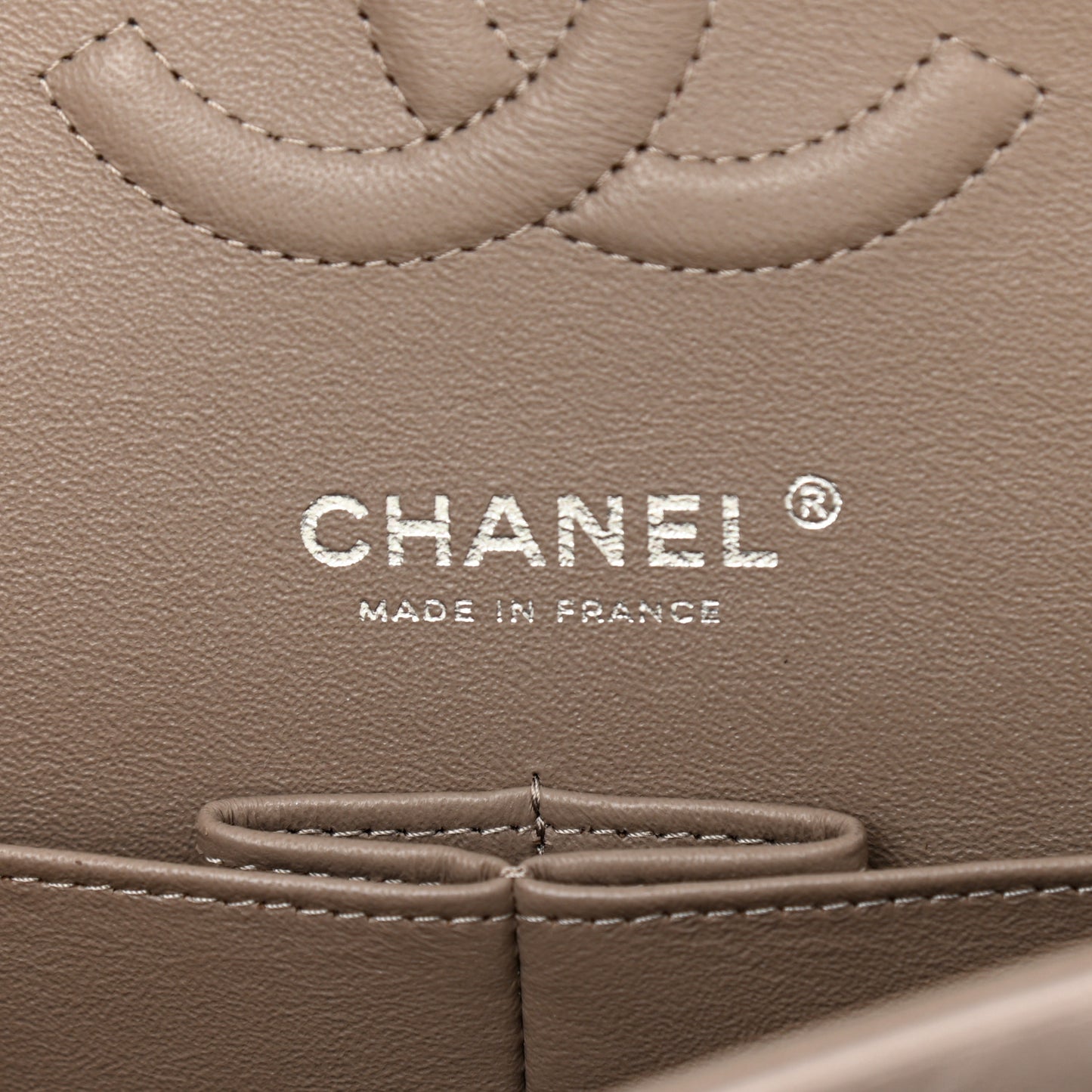 Iridescent Calfskin Chevron Quilted Medium Double Flap Grey
