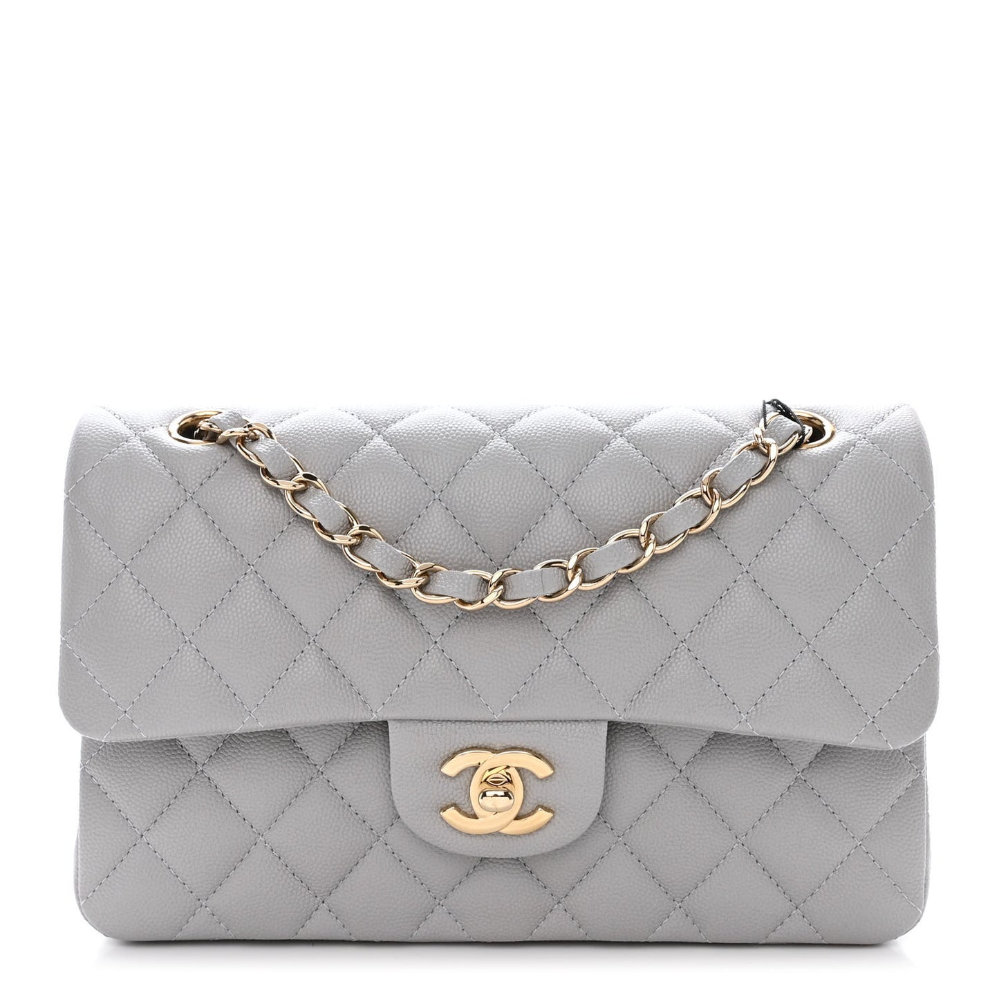 Caviar Quilted Small Double Flap Grey