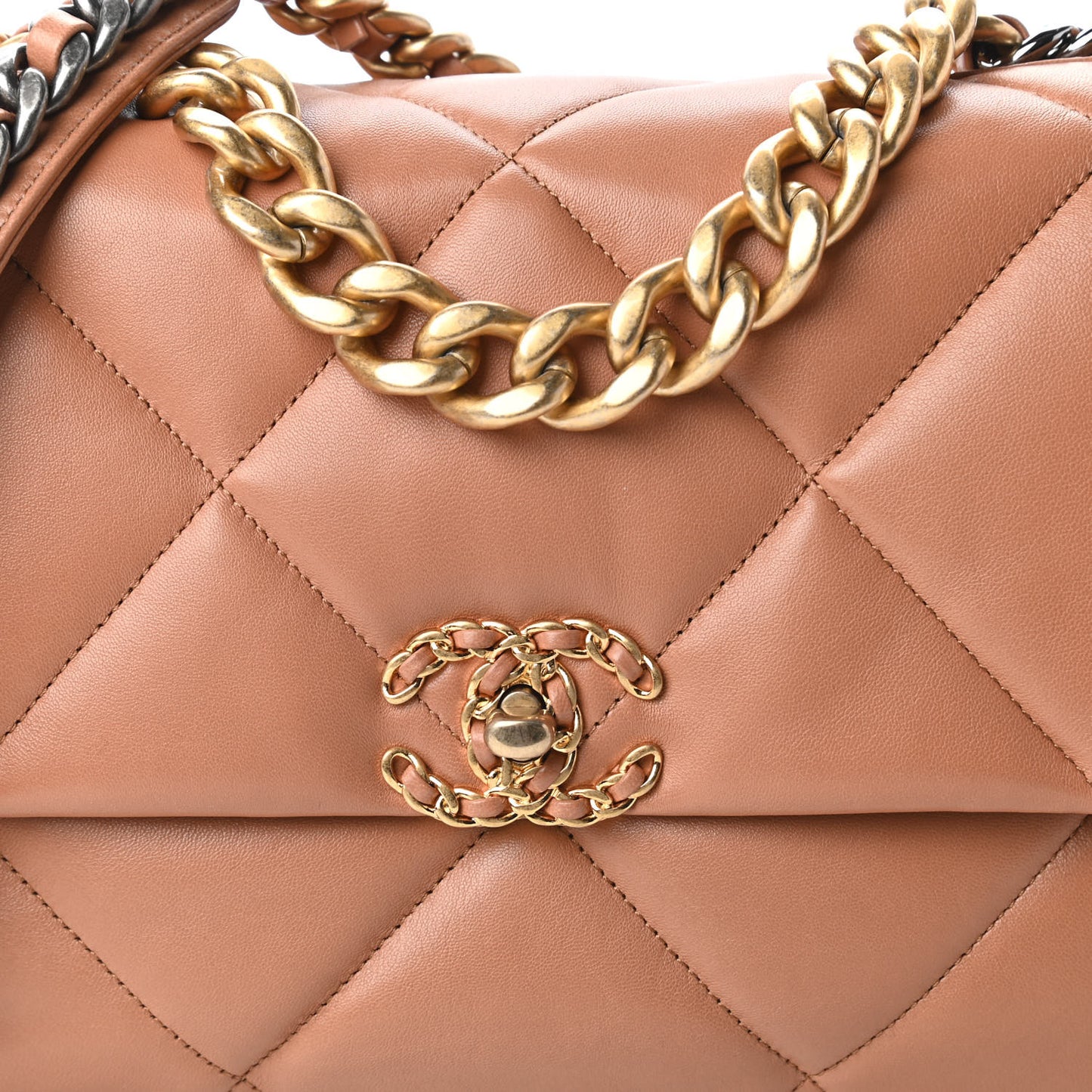 Lambskin Quilted Large Chanel 19 Flap Brown