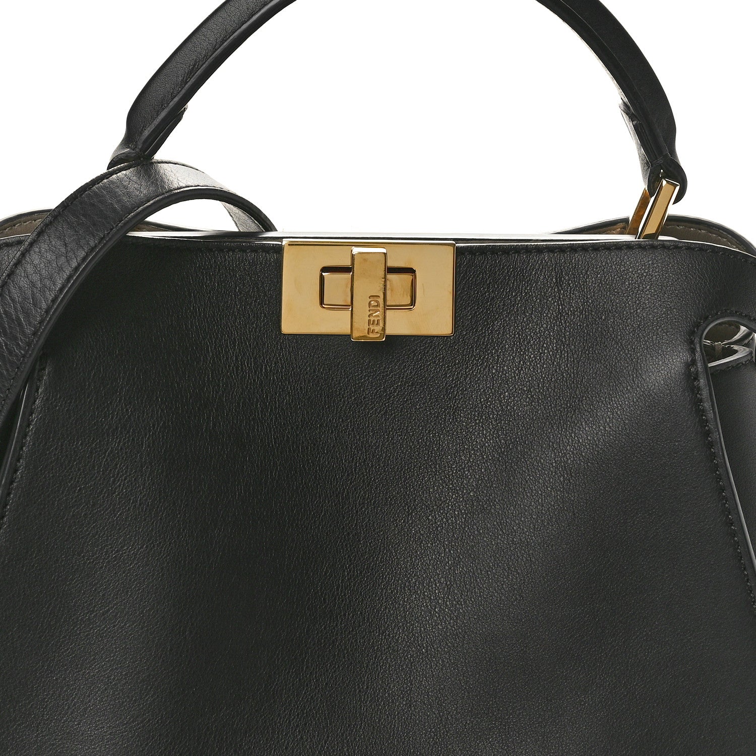 Fendi Vitello Tahiti Burro Medium Peekaboo Iconic Essentially Satchel Black Corda 8 of 10