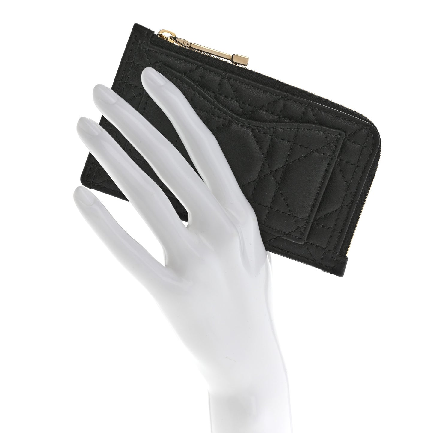 Supple Calfskin Cannage Lady Dior Cosmos Zipped Card Holder Black