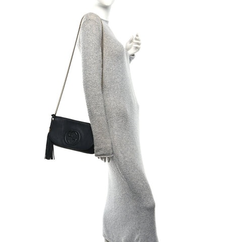Pebbled Calfskin Medium Soho Flap Crossbody Black