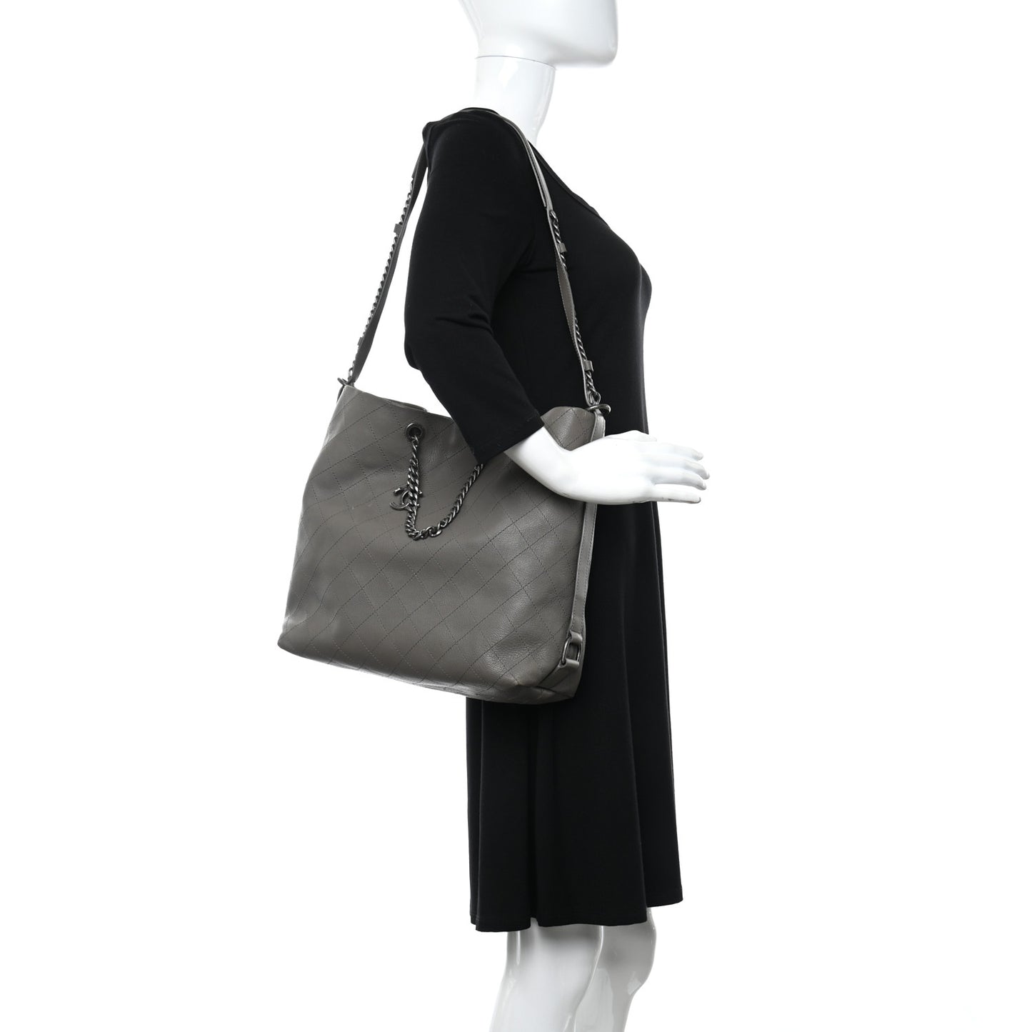 Calfskin Stitched Large Hobo Grey