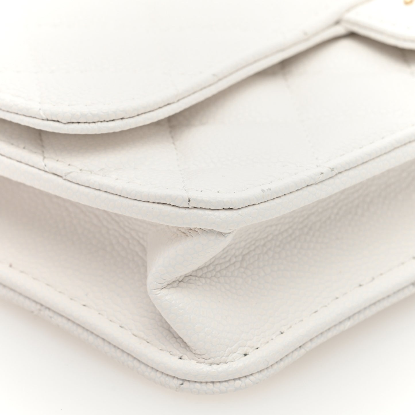 Caviar Quilted Flap Phone Holder With Chain White