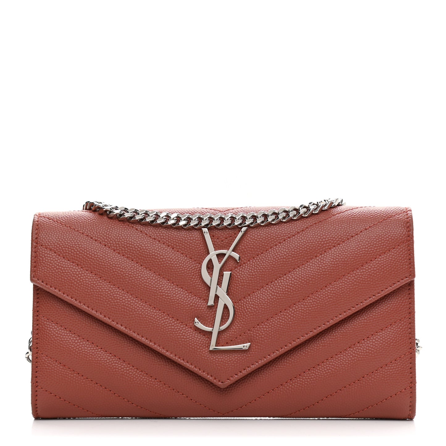 Grain De Poudre Matelasse Chevron Small Monogram Chain Wallet Blush Fonce