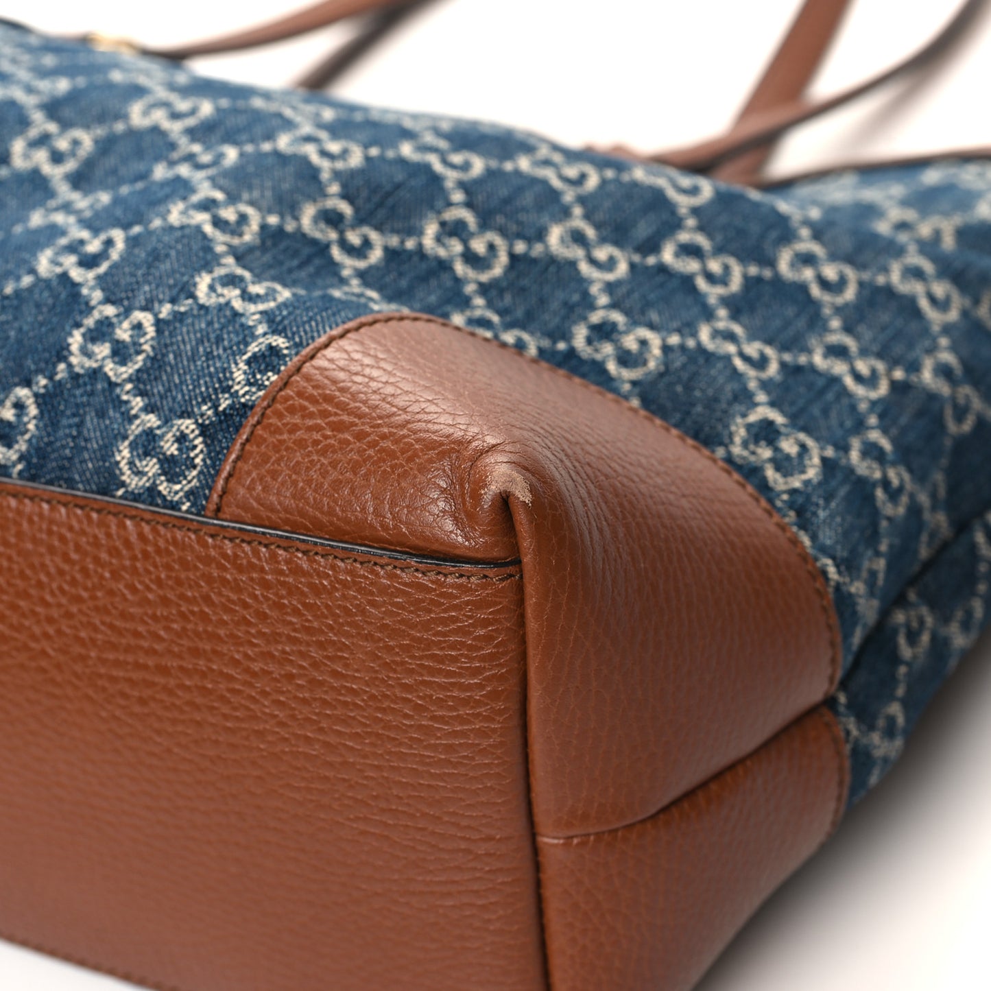 New Denim GG Monogram Medium Ophidia Shopping Tote Blue Tea Cuir