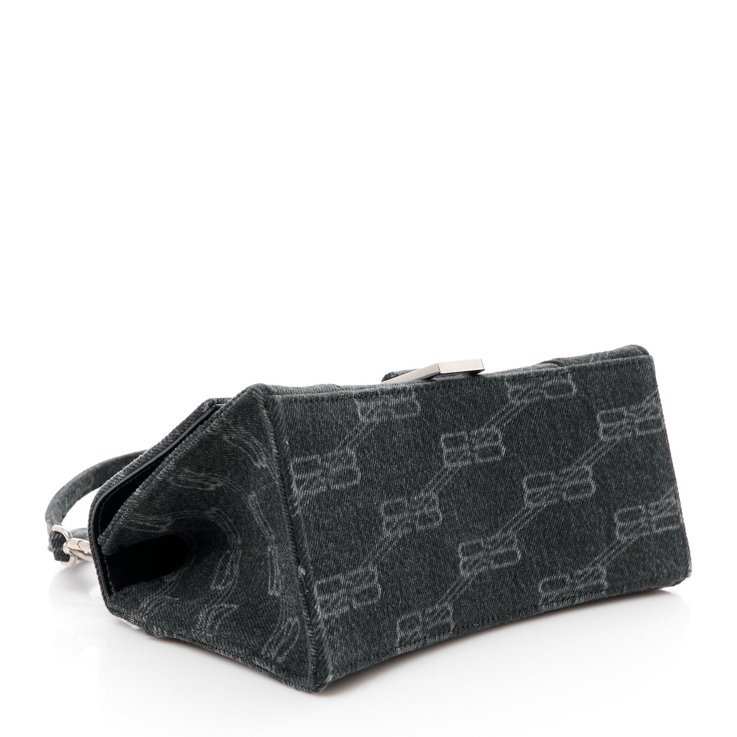 Washed Denim BB Monogram Small Hourglass Top Handle Bag Black
