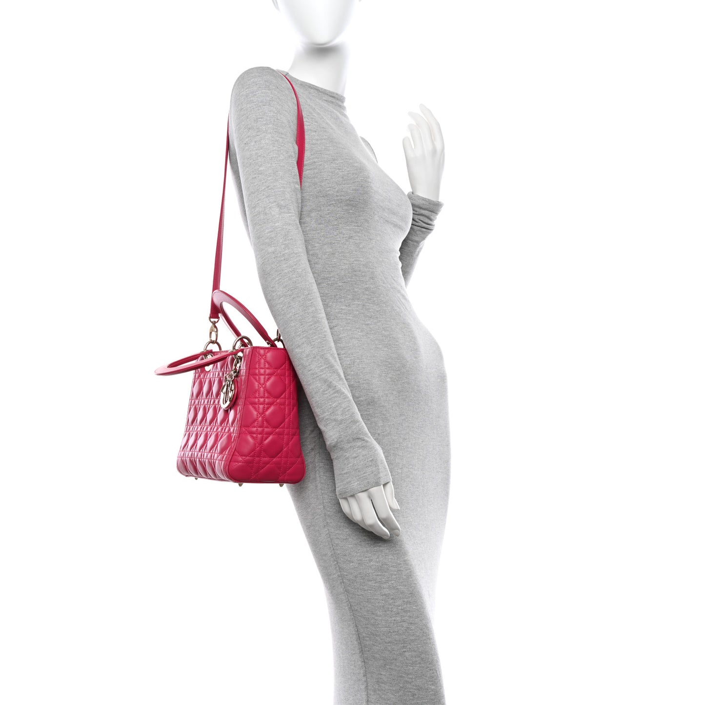 CHRISTIAN DIOR Lambskin Cannage Medium Lady Dior Fuchsia