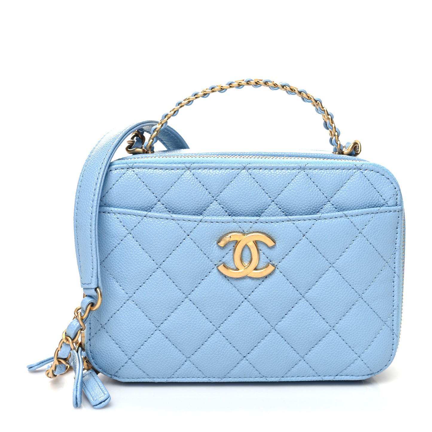 Caviar Quilted Small Pick Me Up Vanity Case Light Blue
