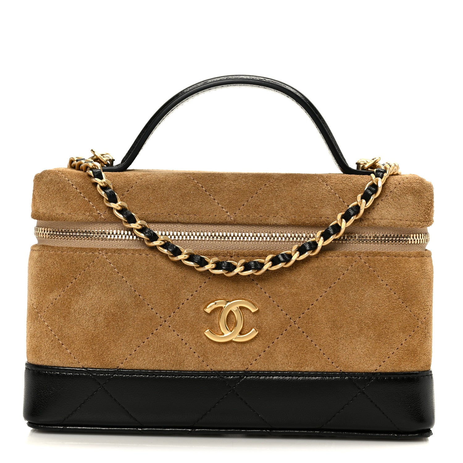 Chanel Suede Calfskin Shiny Lambskin Stitched Top Handle Slim