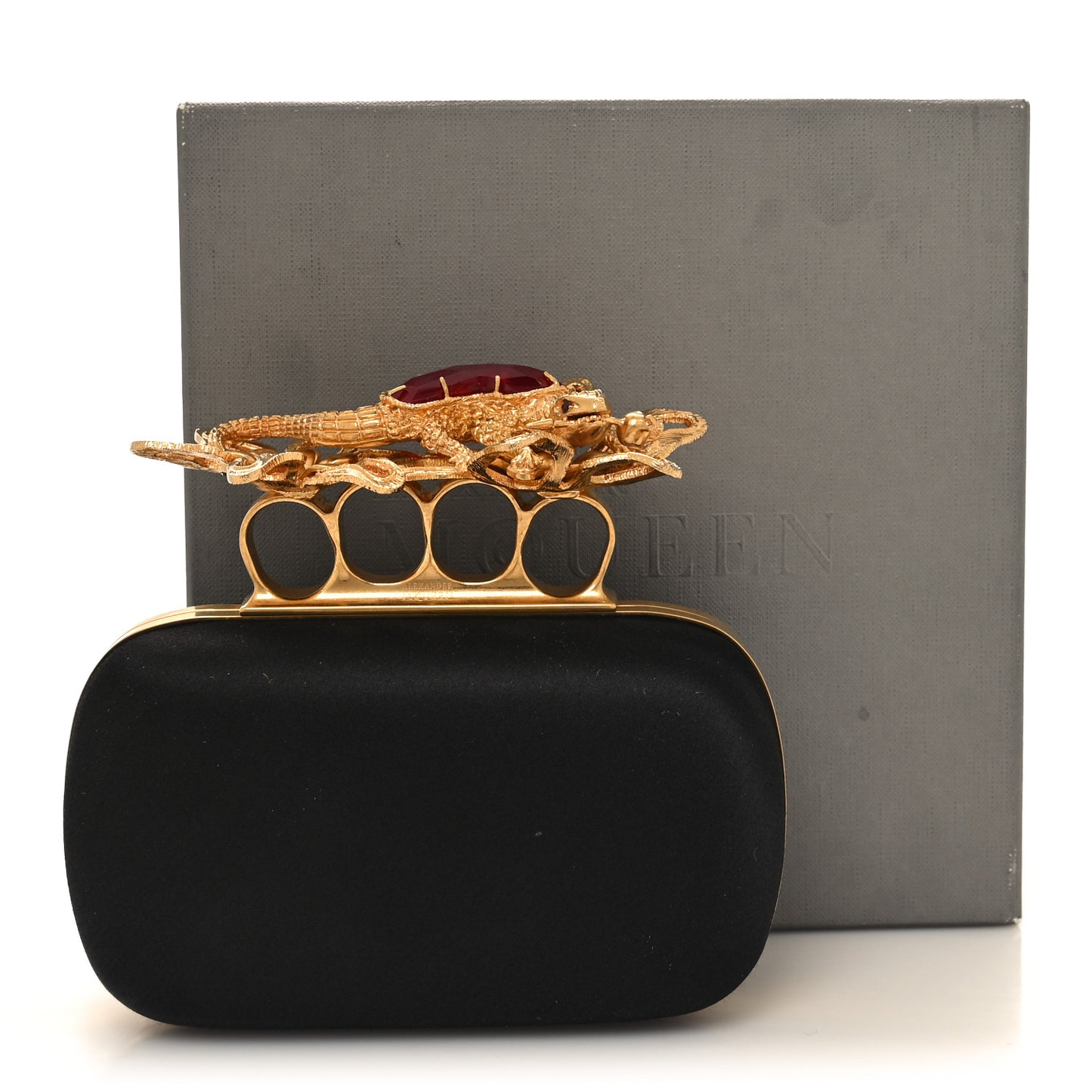 ALEXANDER MCQUEEN Satin Salamander Knuckle Box Clutch Clutch Black