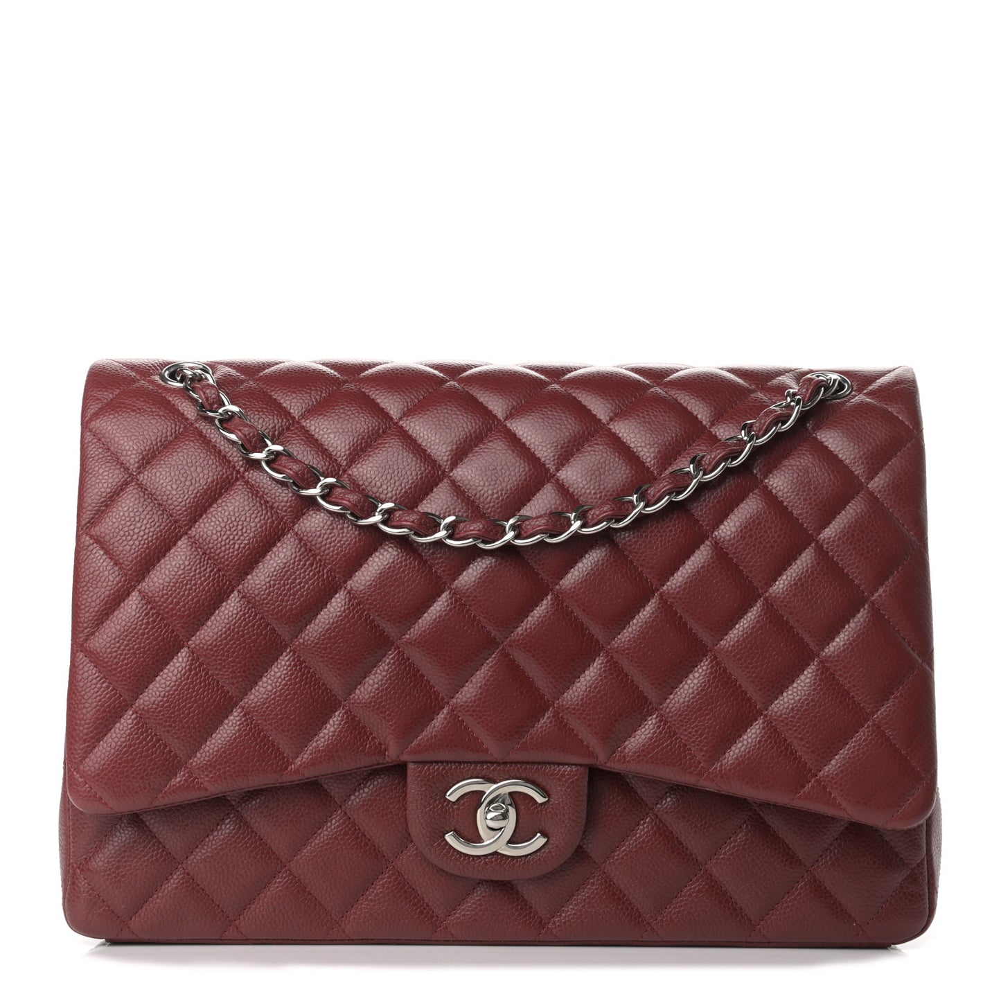 Caviar Quilted Maxi Double Flap Dark Red