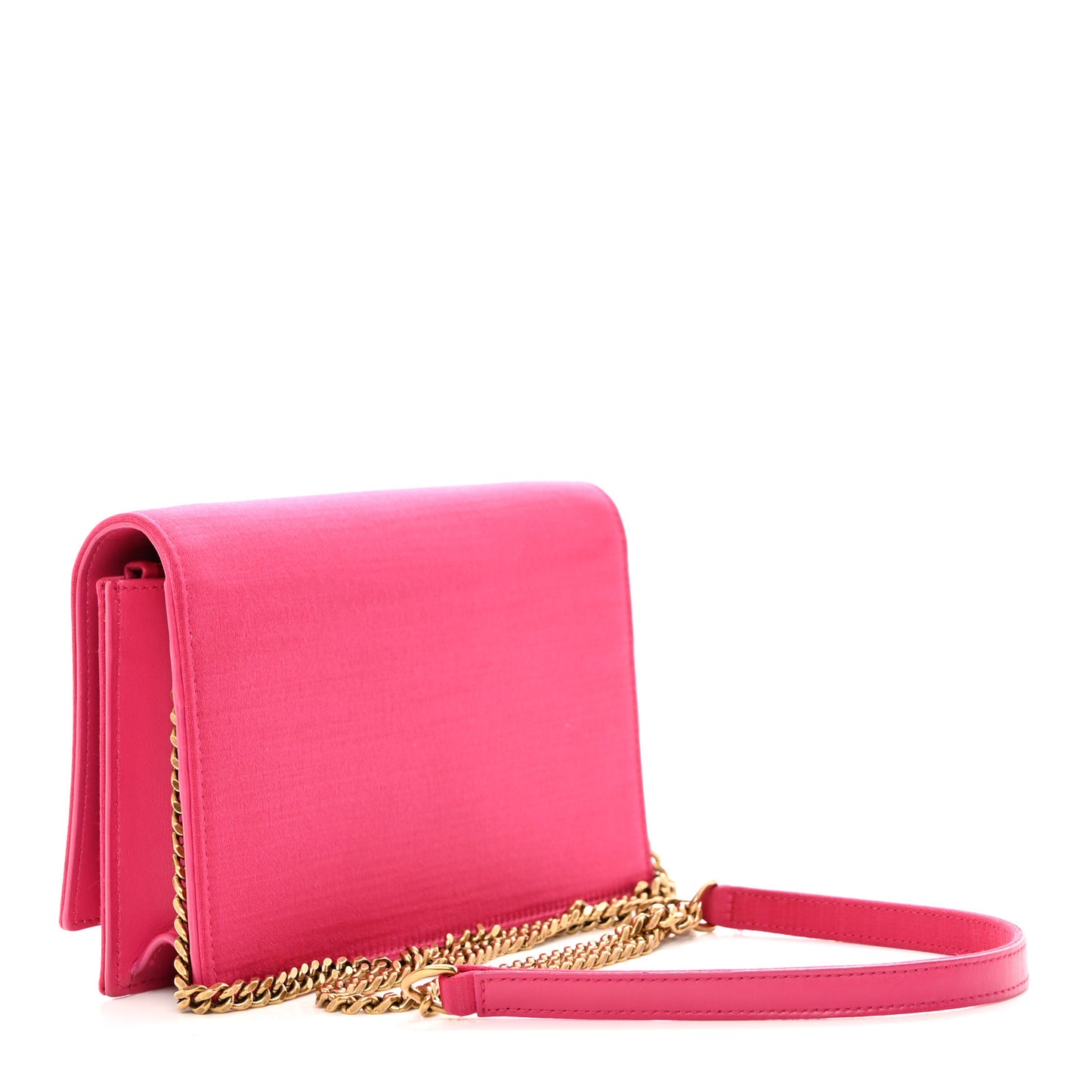 Satin Woven Monogram Kate Tassel Chain Wallet Guava Pink