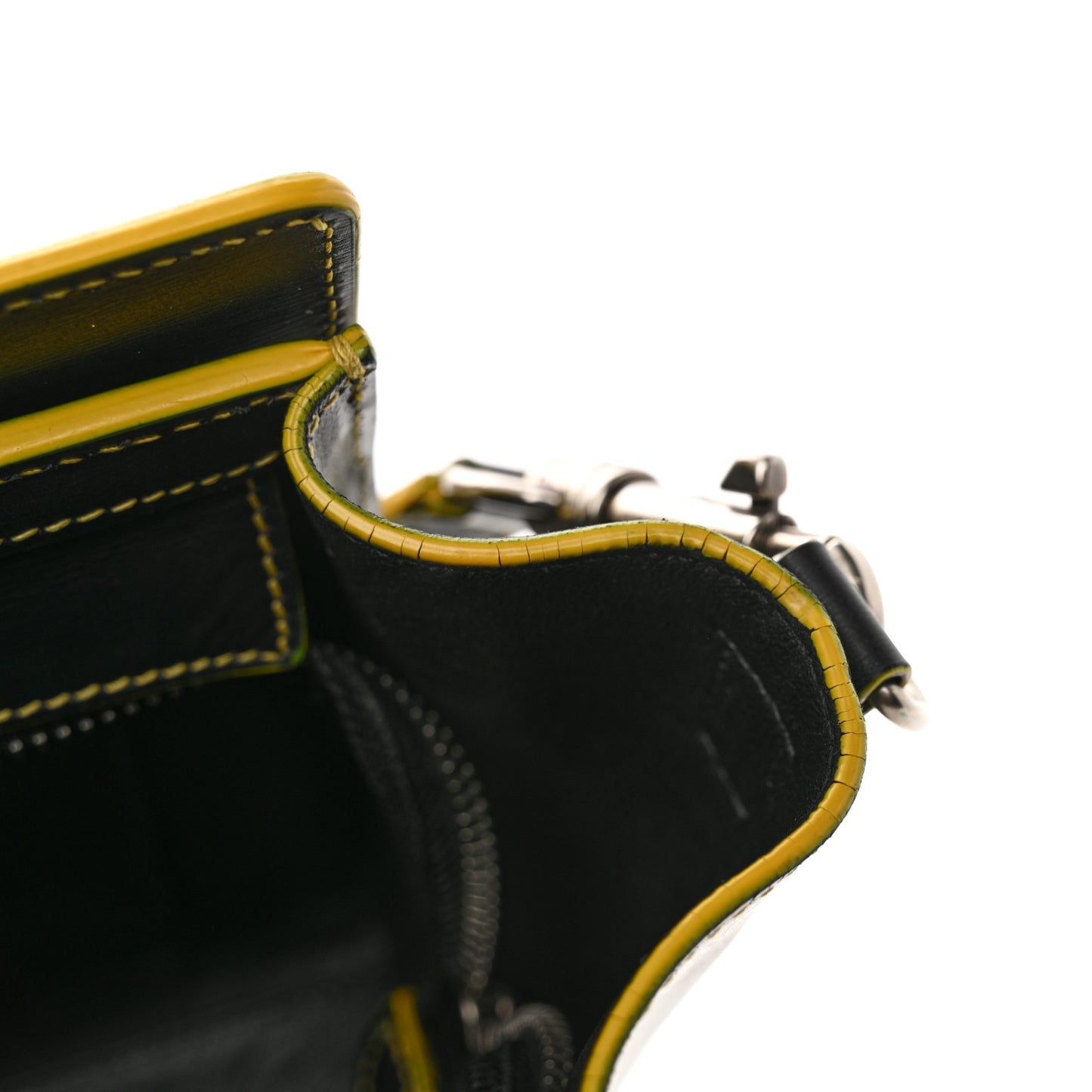 Satin Calfskin Nano Debossed Luggage Black Yellow