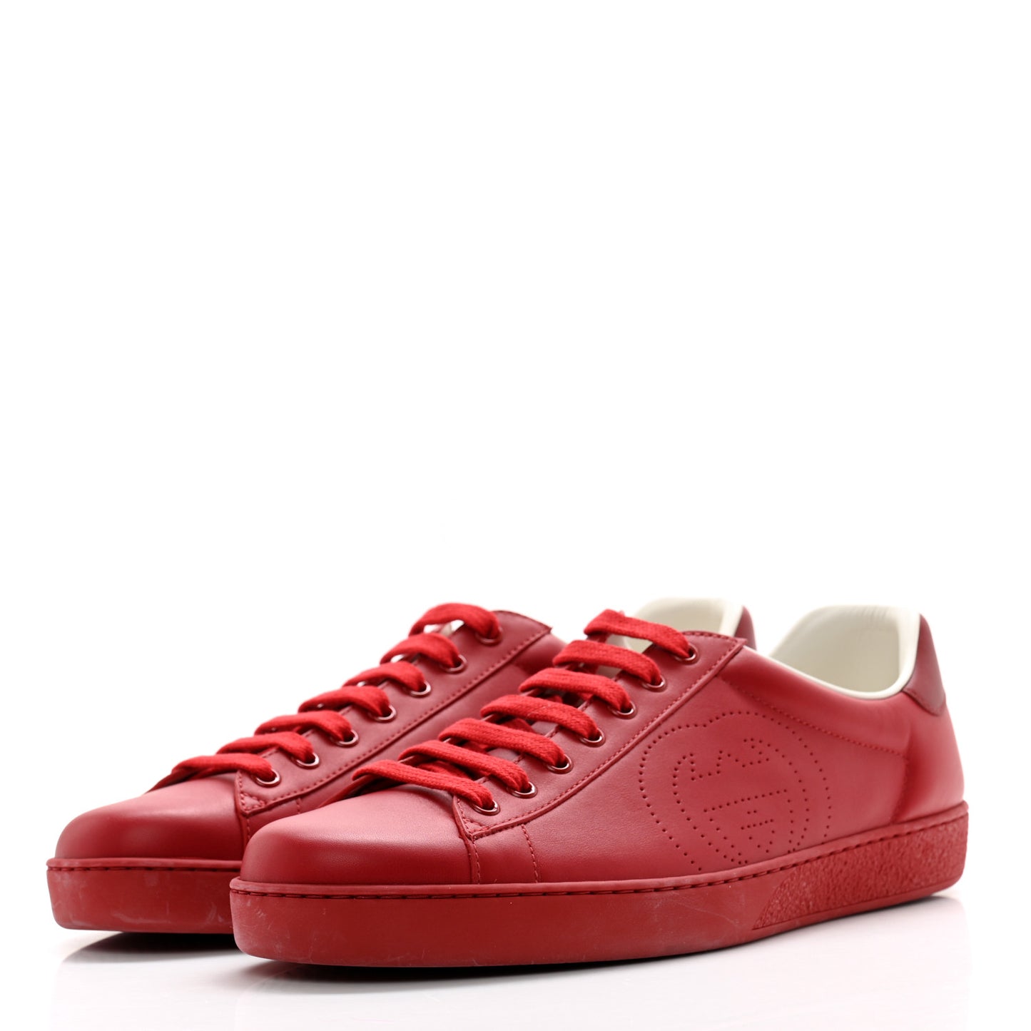 Calfskin Miro Soft Interlocking G Perforated Mens Ace Sneakers 10 Hibiscus Red Red Vintage