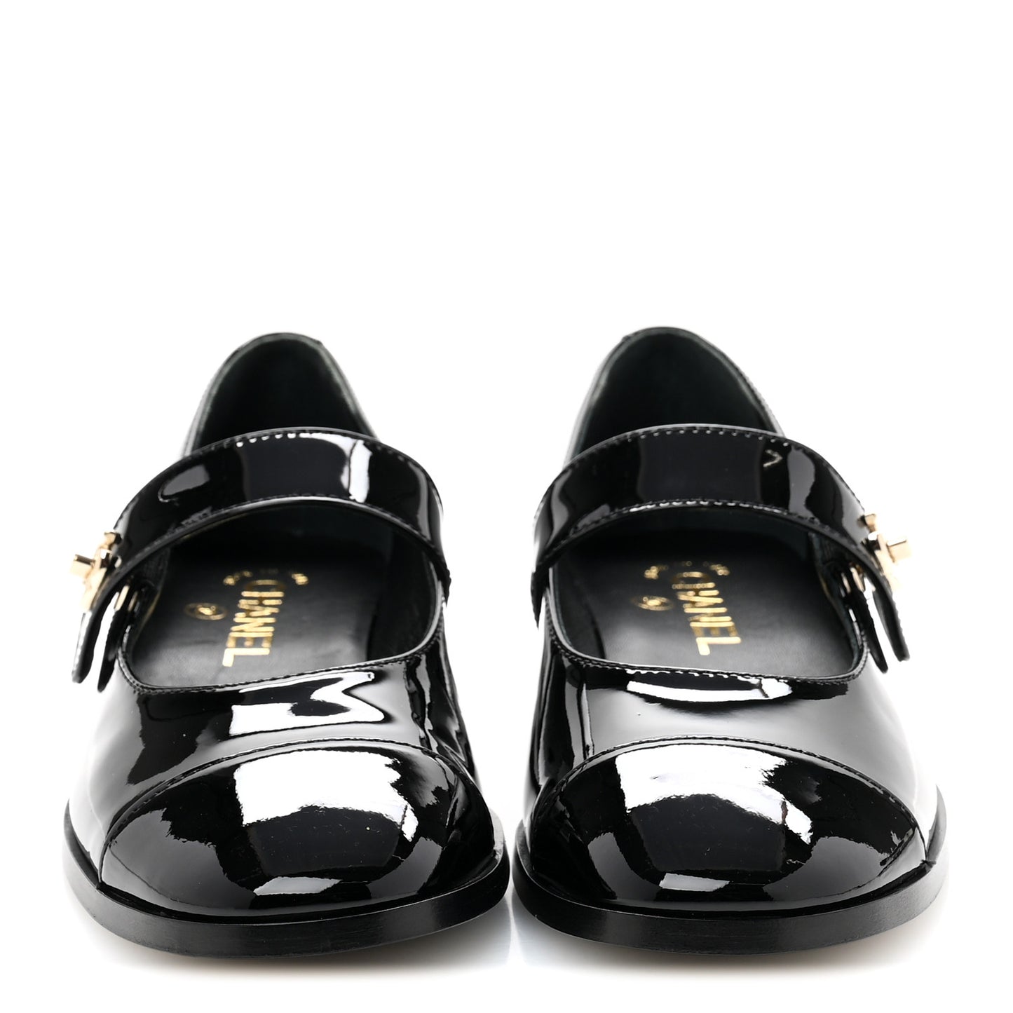 Patent Calfskin Mary Janes Flats 37.5 Black