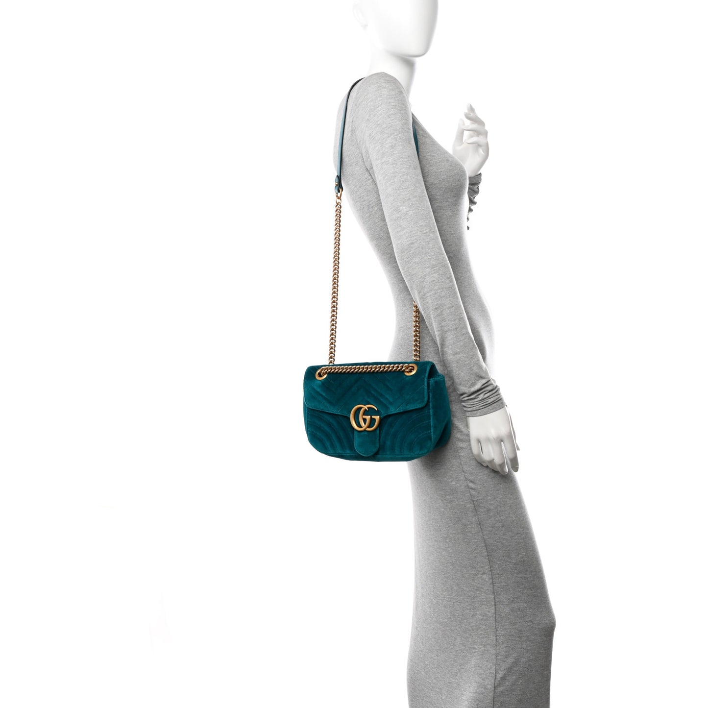 Velvet Matelasse Small GG Marmont Shoulder Bag Pavone Cyan