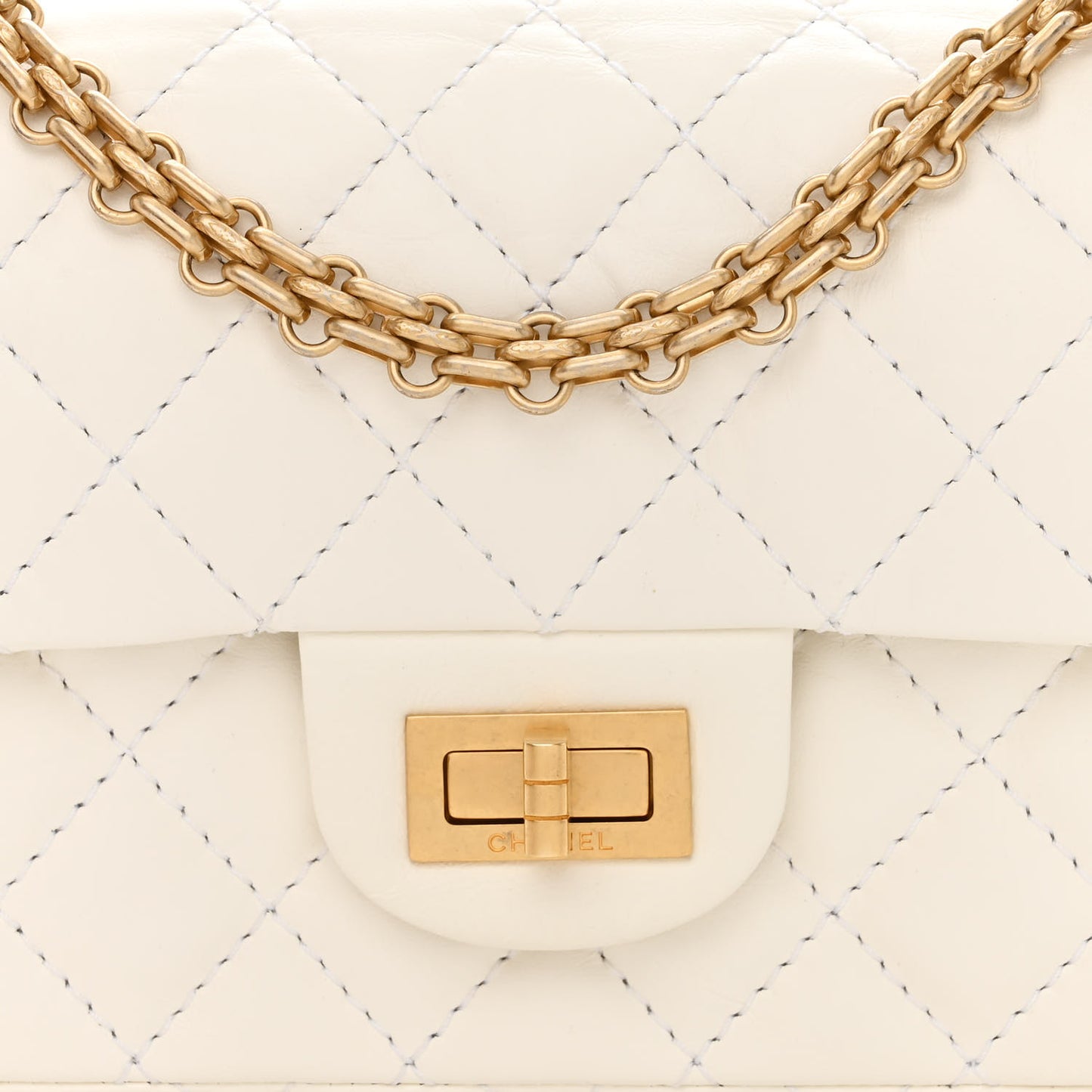 Aged Calfskin Quilted 2.55 Reissue Mini Flap White