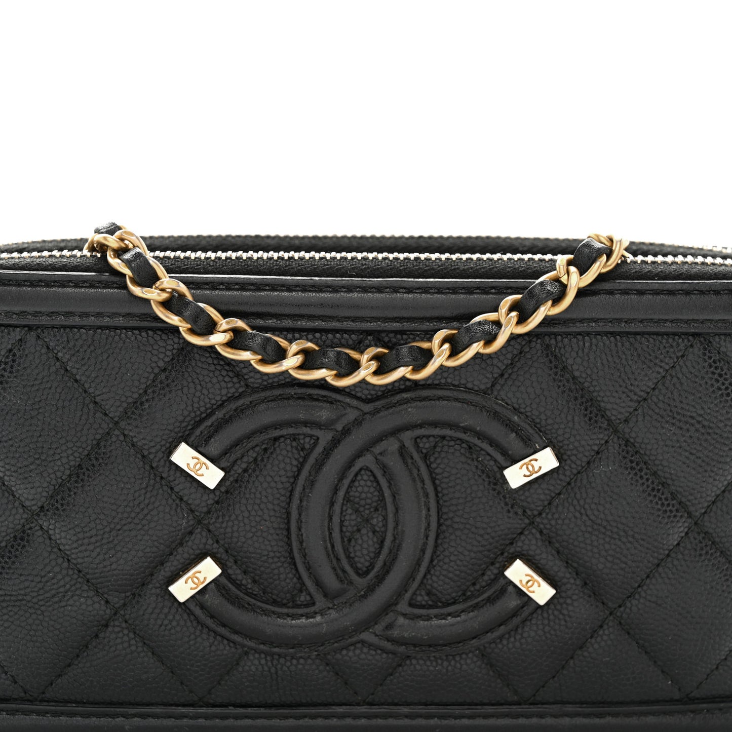 Caviar Quilted CC Filigree Clutch With Chain Black