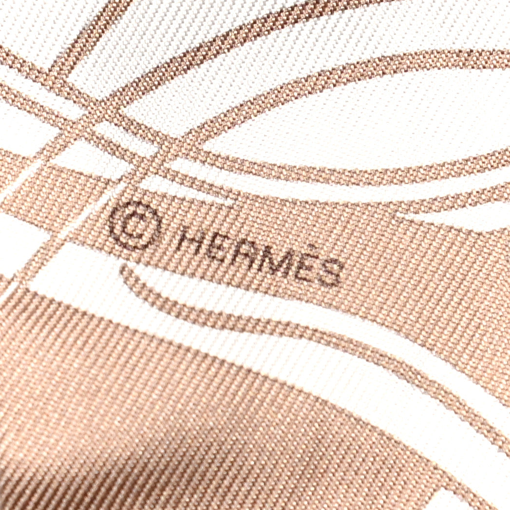 Hermes Silk Ex-Libris Twilly Beige White Caramel 3 of 4