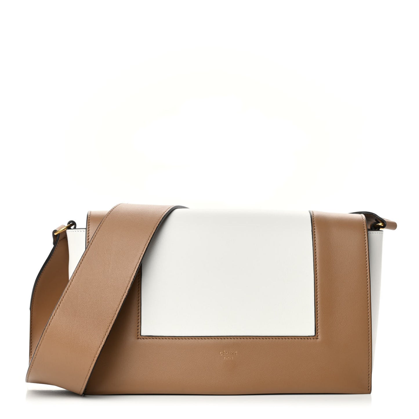 Shiny Smooth Calfskin Medium Frame Shoulder Bag Tan Optic White