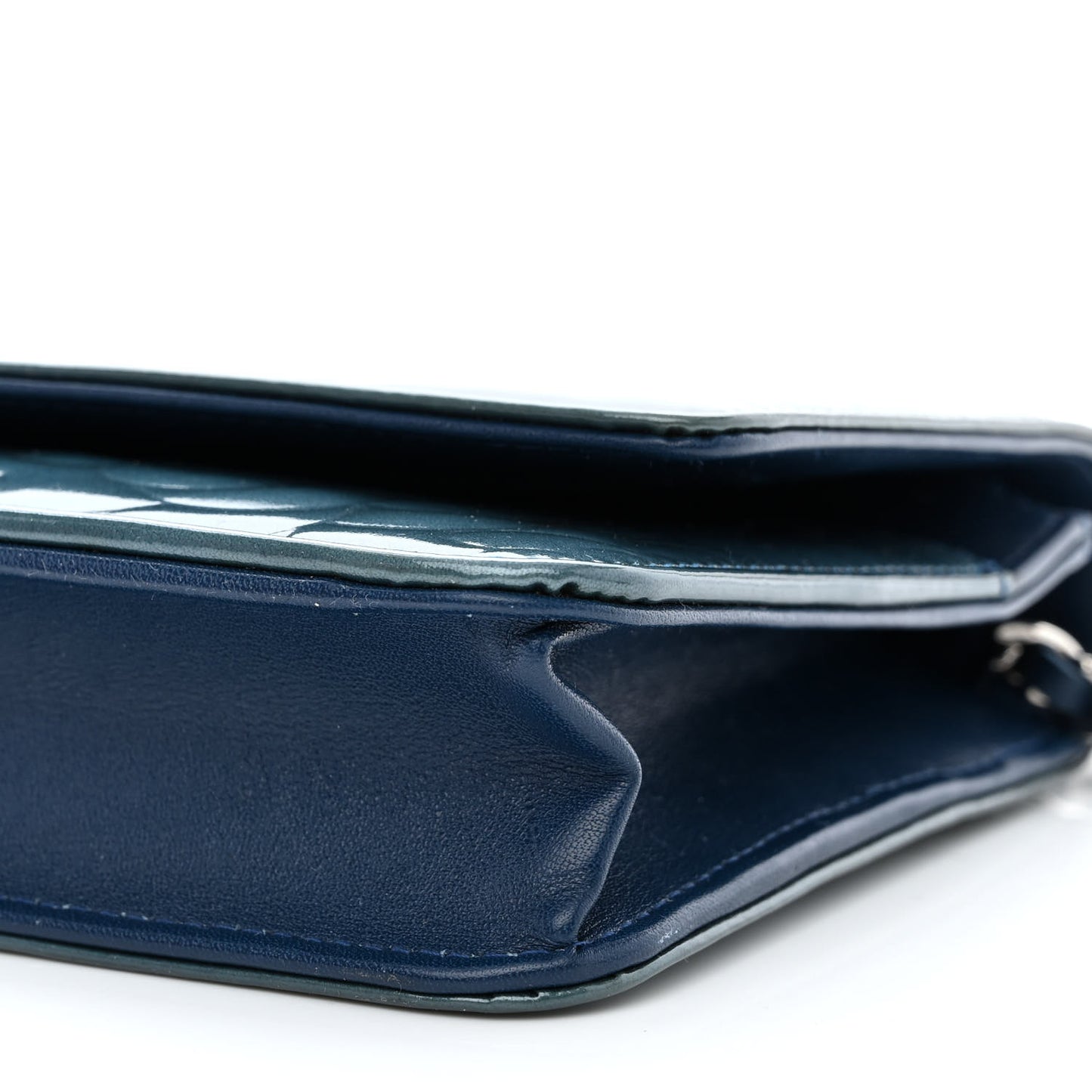 Patent Camellia Wallet on Chain WOC Royal Blue