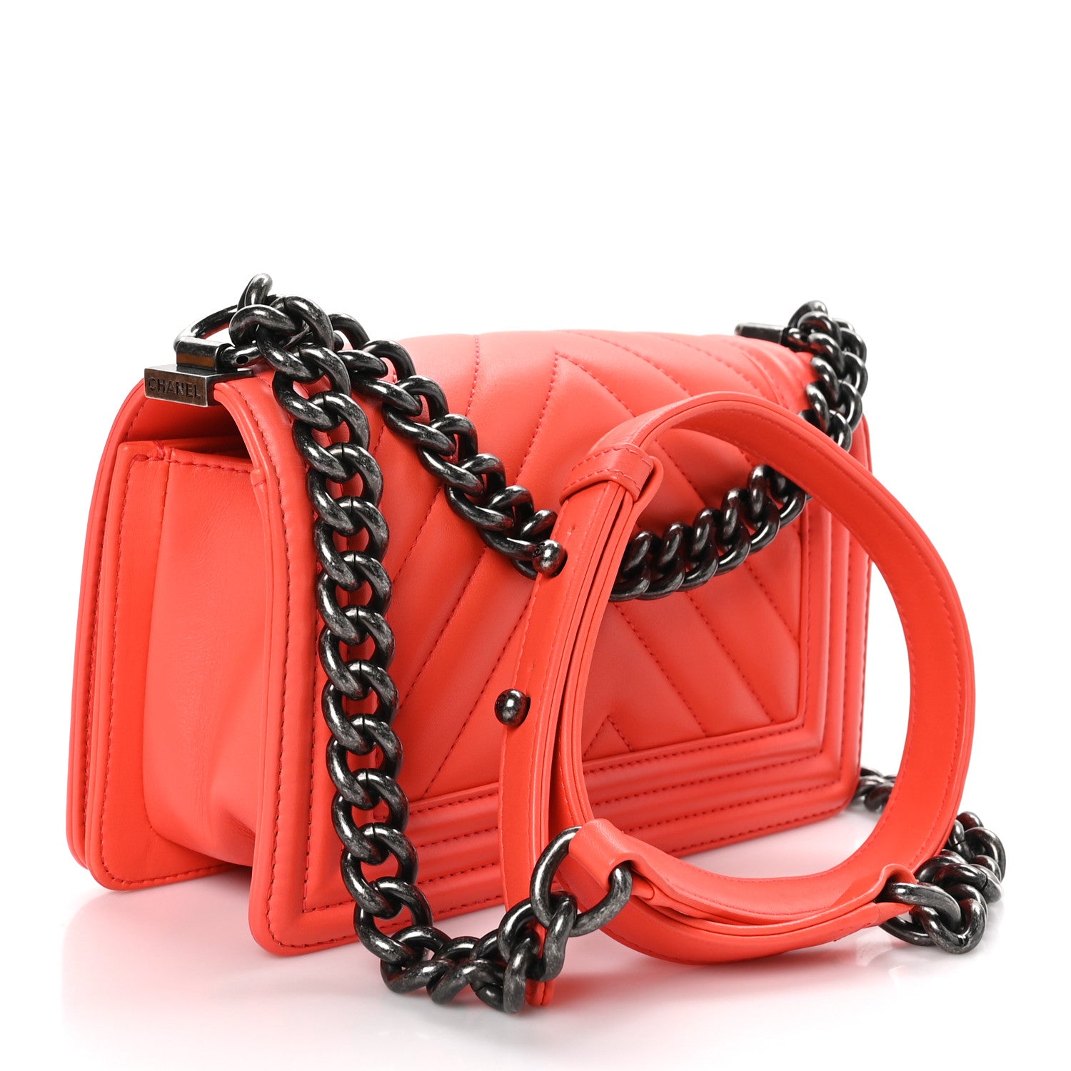 Chanel Calfskin Chevron Quilted Small Boy Flap Coral 3 of 10