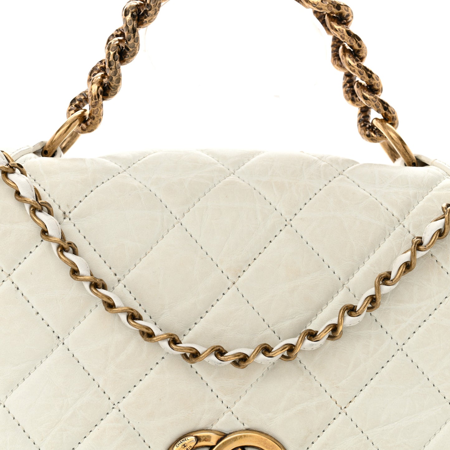 Aged Calfskin Quilted Medium Pondichery Flap White
