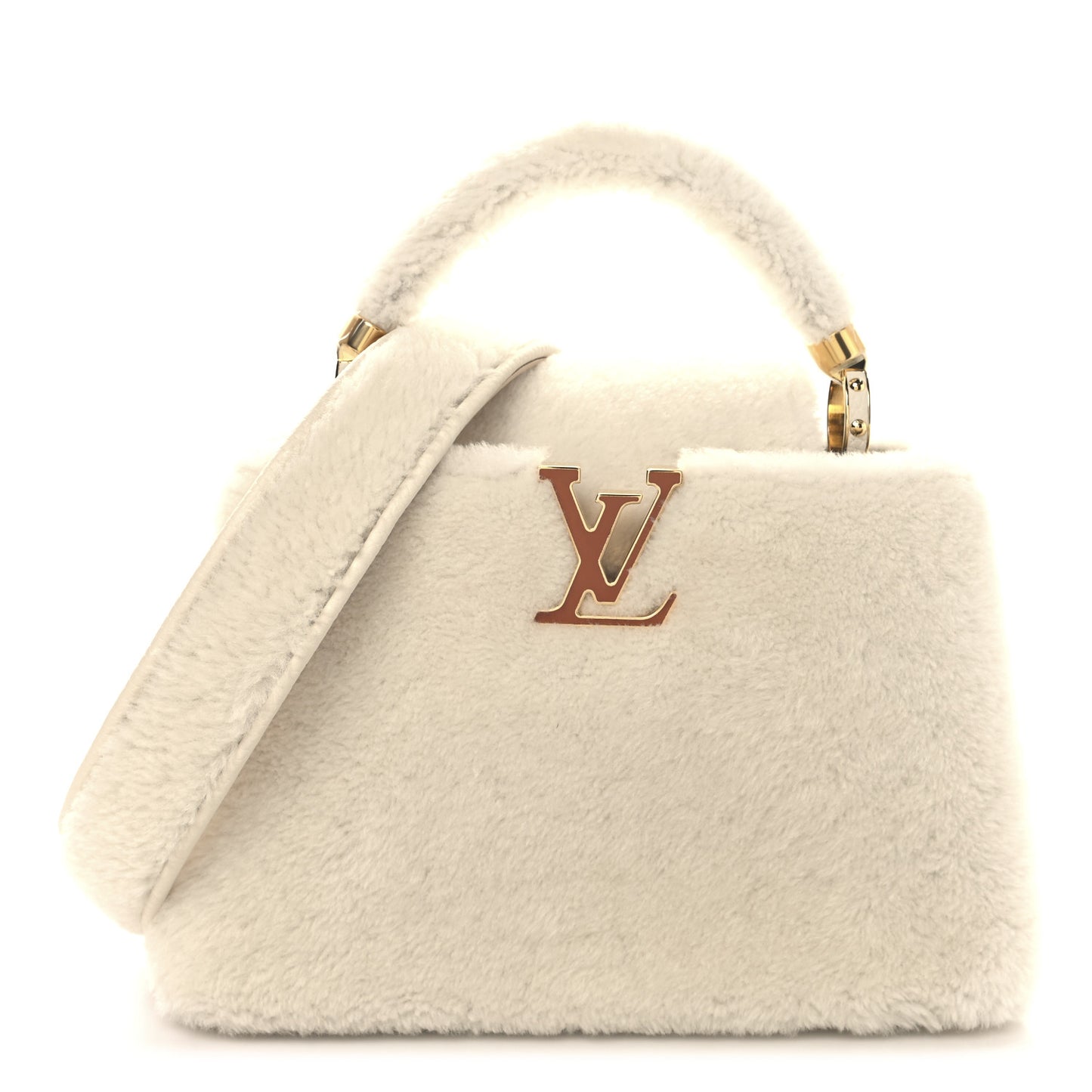 Shearling Calfskin Capucines BB White
