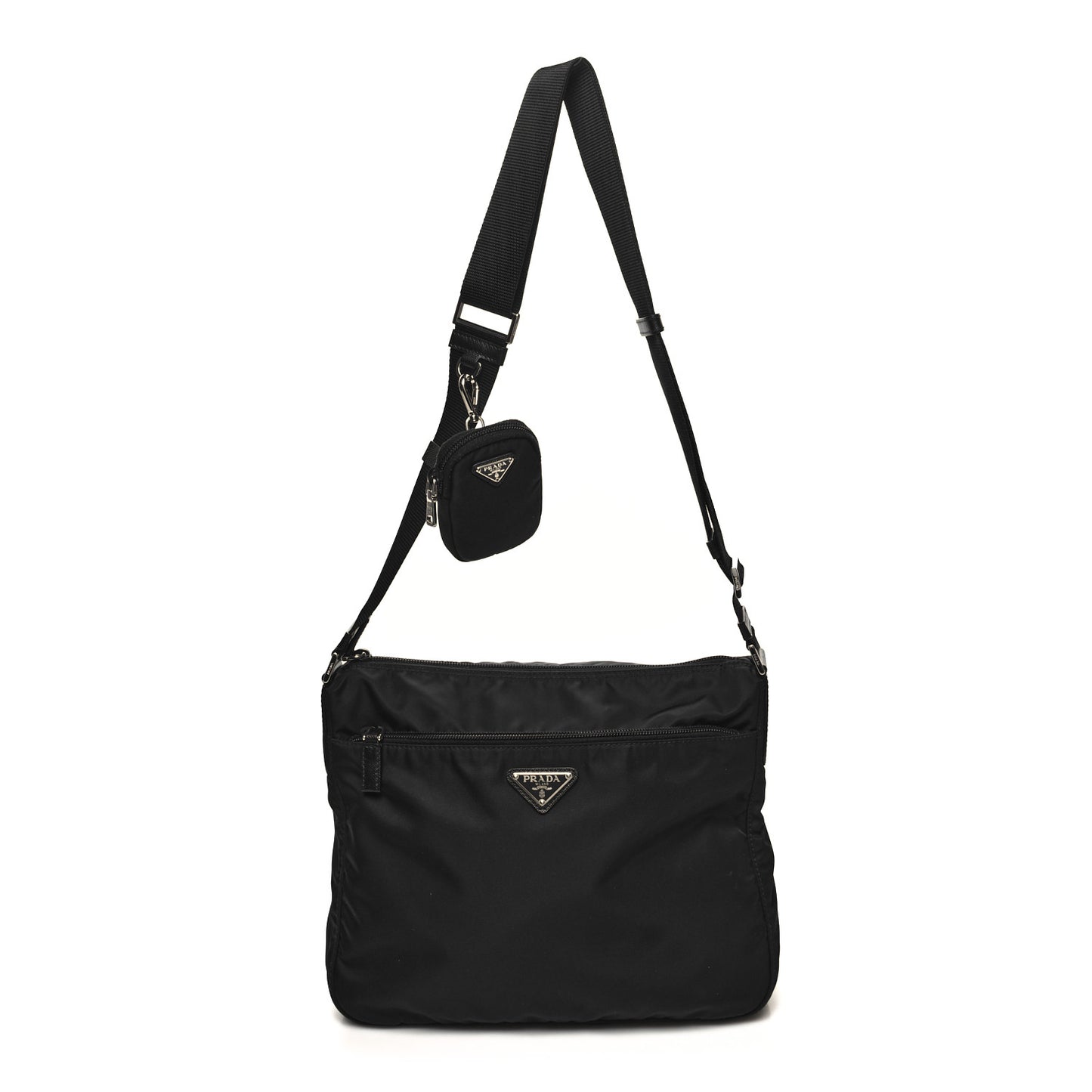 Re-Nylon Vela Saffiano Pocket Double Zip Messenger Bag Black