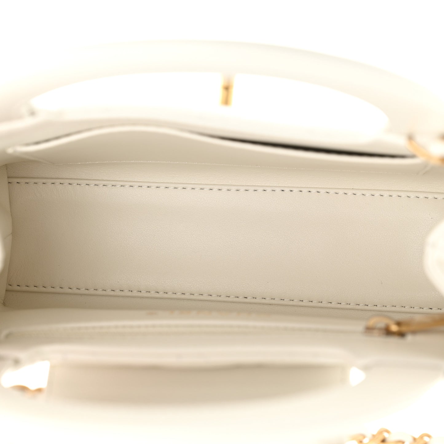 Shiny Aged Calfskin Quilted Nano Kelly Shopper White