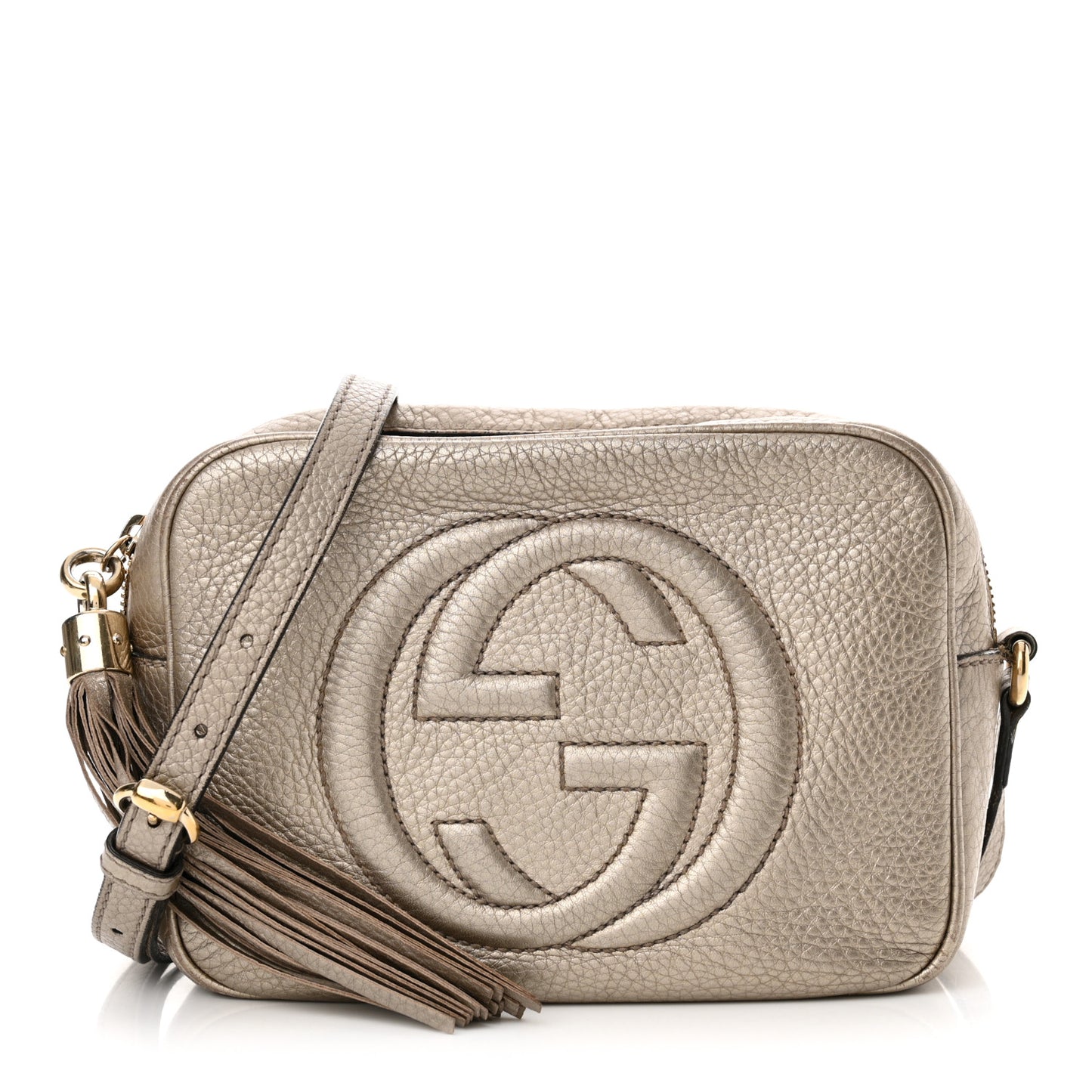 Metallic Pebbled Calfskin Small Soho Disco Bag Golden Beige