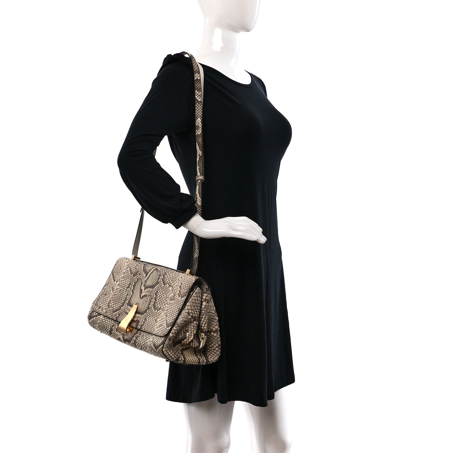 Snakeskin Small BV Angle Shoulder Bag Brown