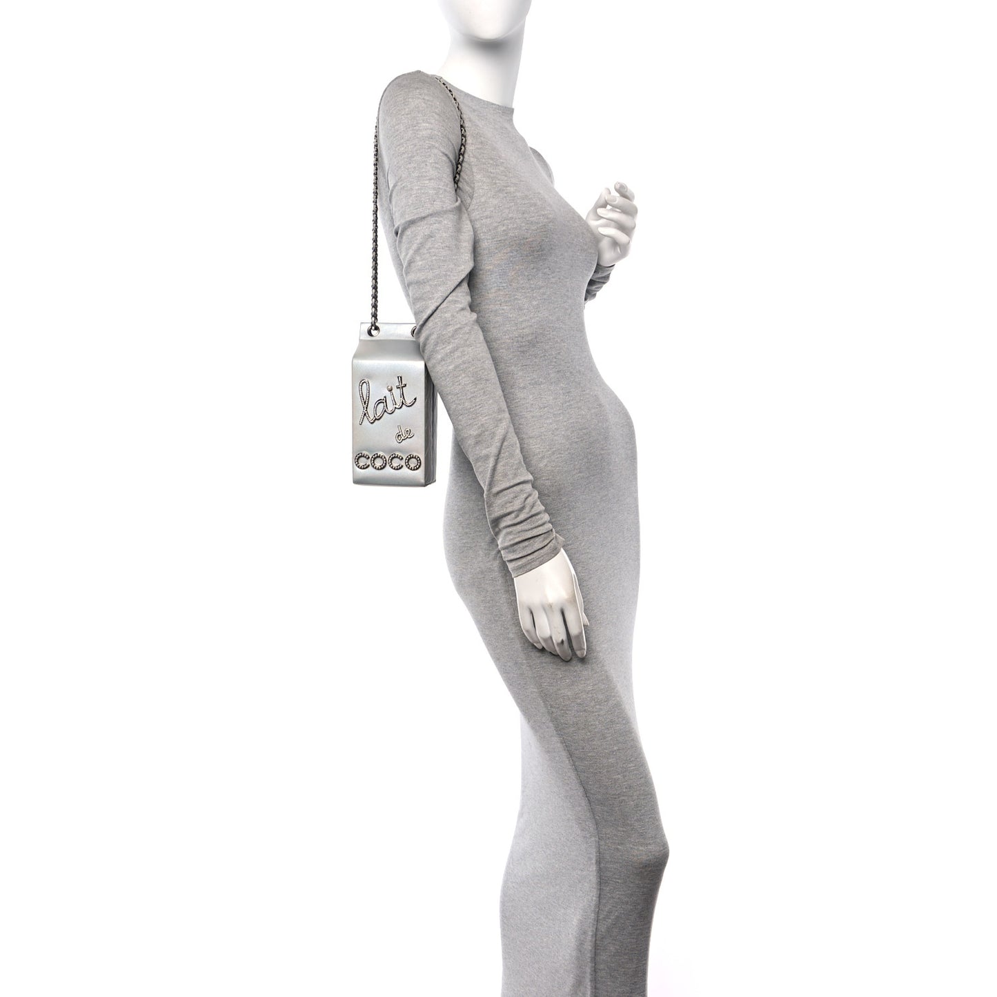 Metallic Goatskin Lait de Coco Milk Carton Bag Silver