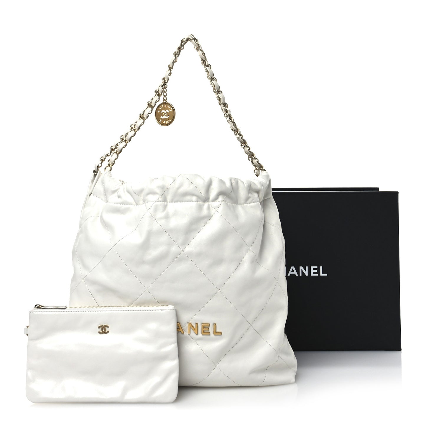 Shiny Calfskin Quilted Chanel 22 White