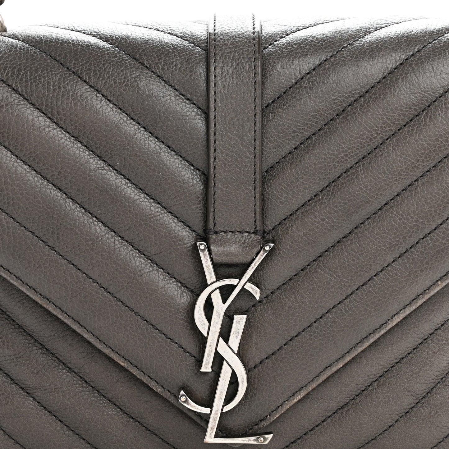 Sheepskin Matelasse Chevron Monogram Medium College Bag Grey