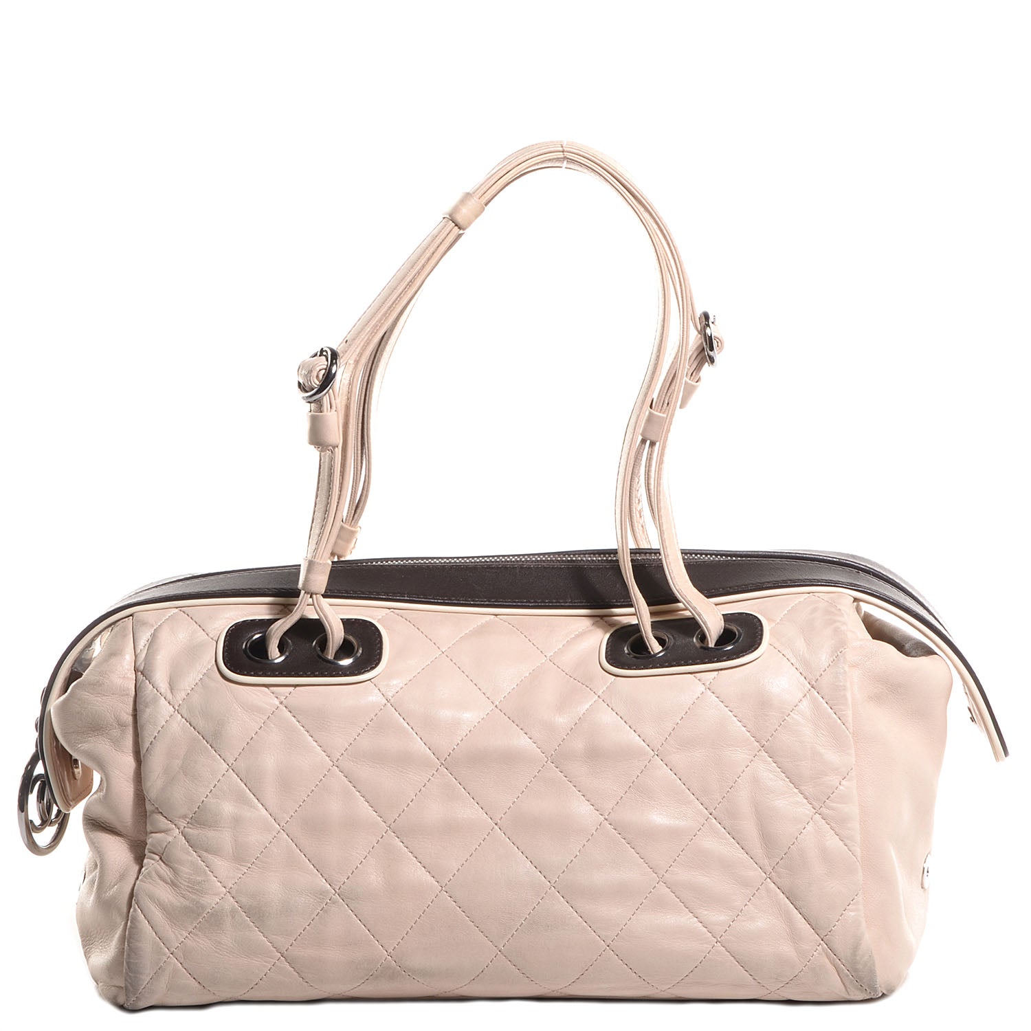 Chanel Lambskin Quilted CC Tote Bag Beige Clair Brown 85681
