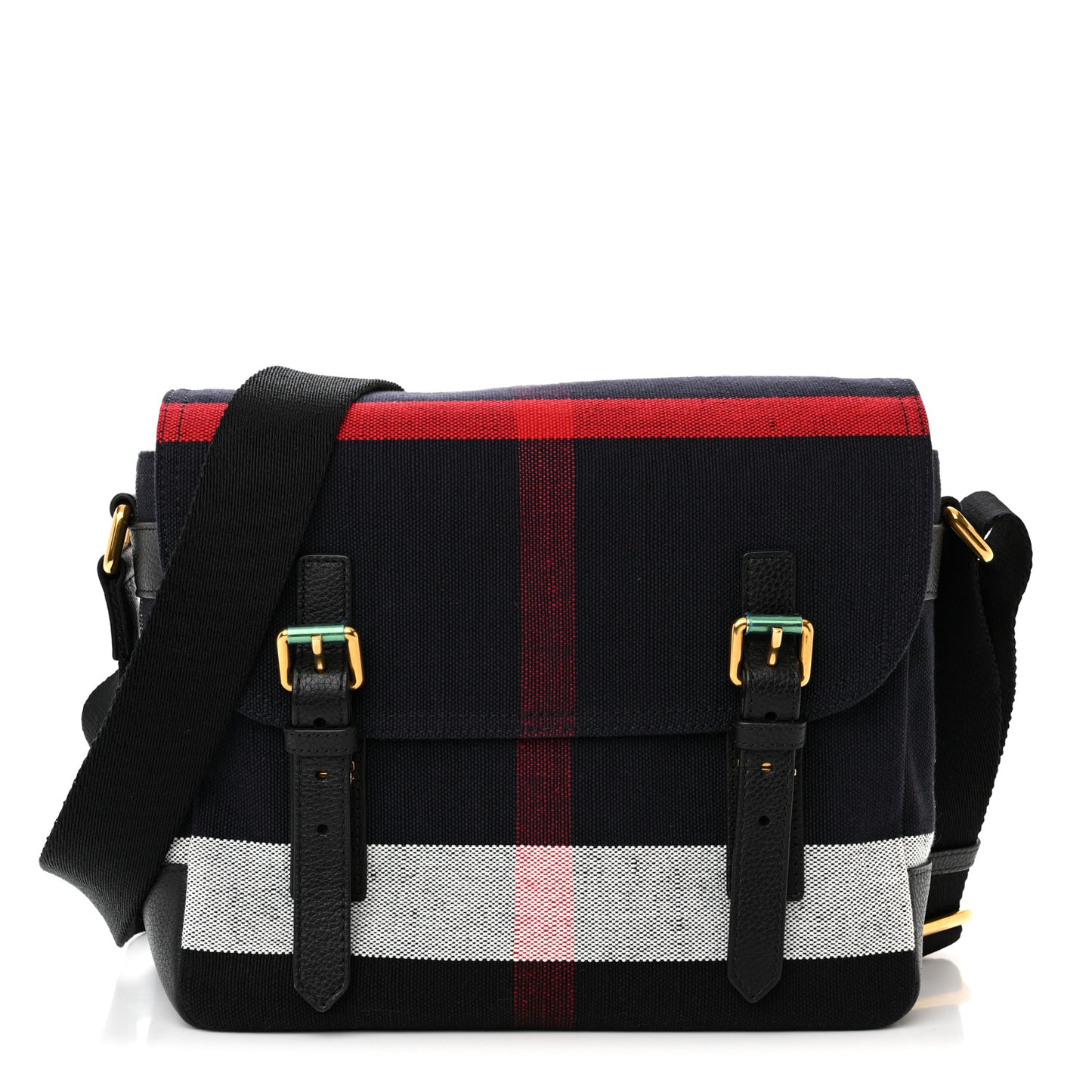 Canvas Mega Check Large Baildon Messenger Bag Navy
