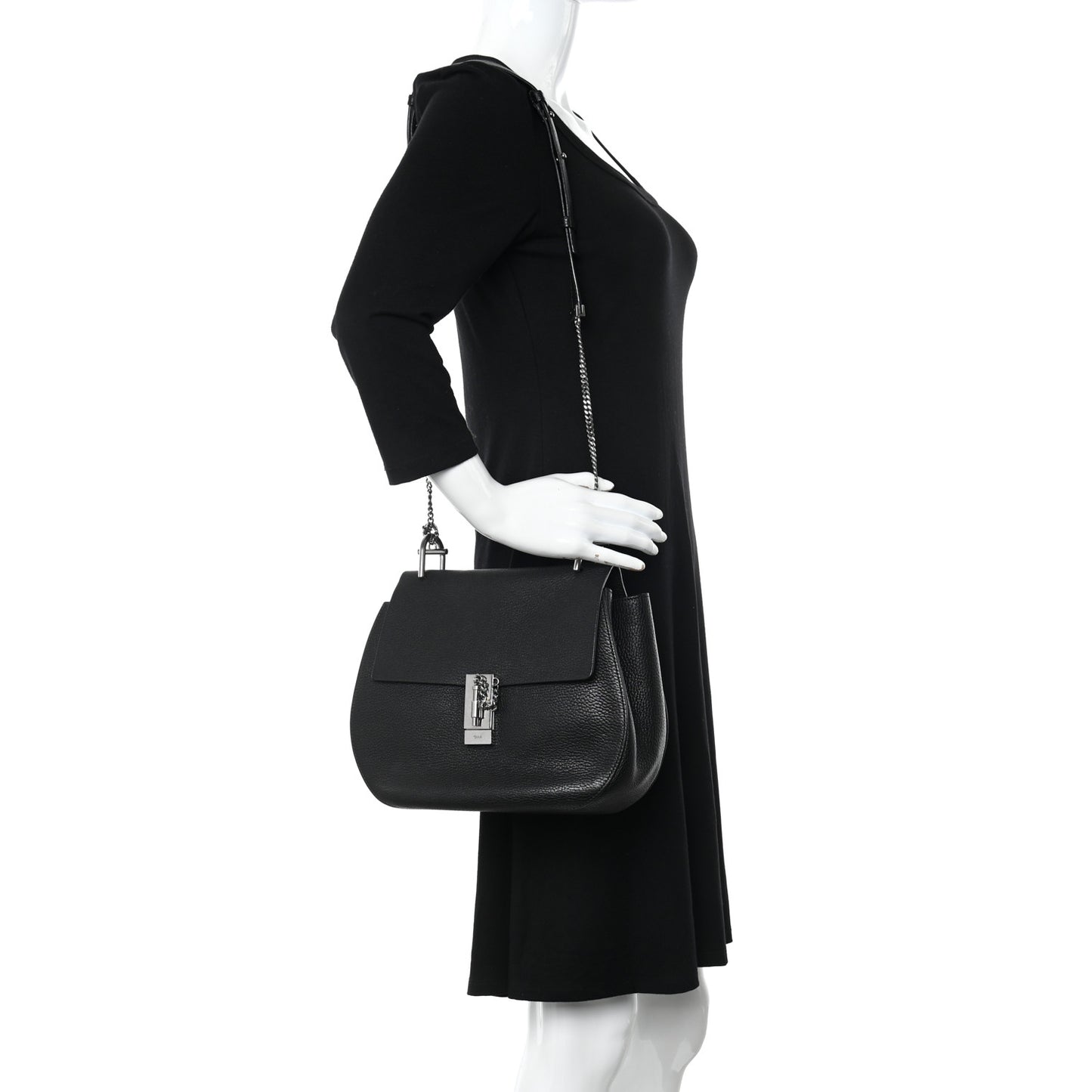 Grained Lambskin Medium Drew Shoulder Bag Black