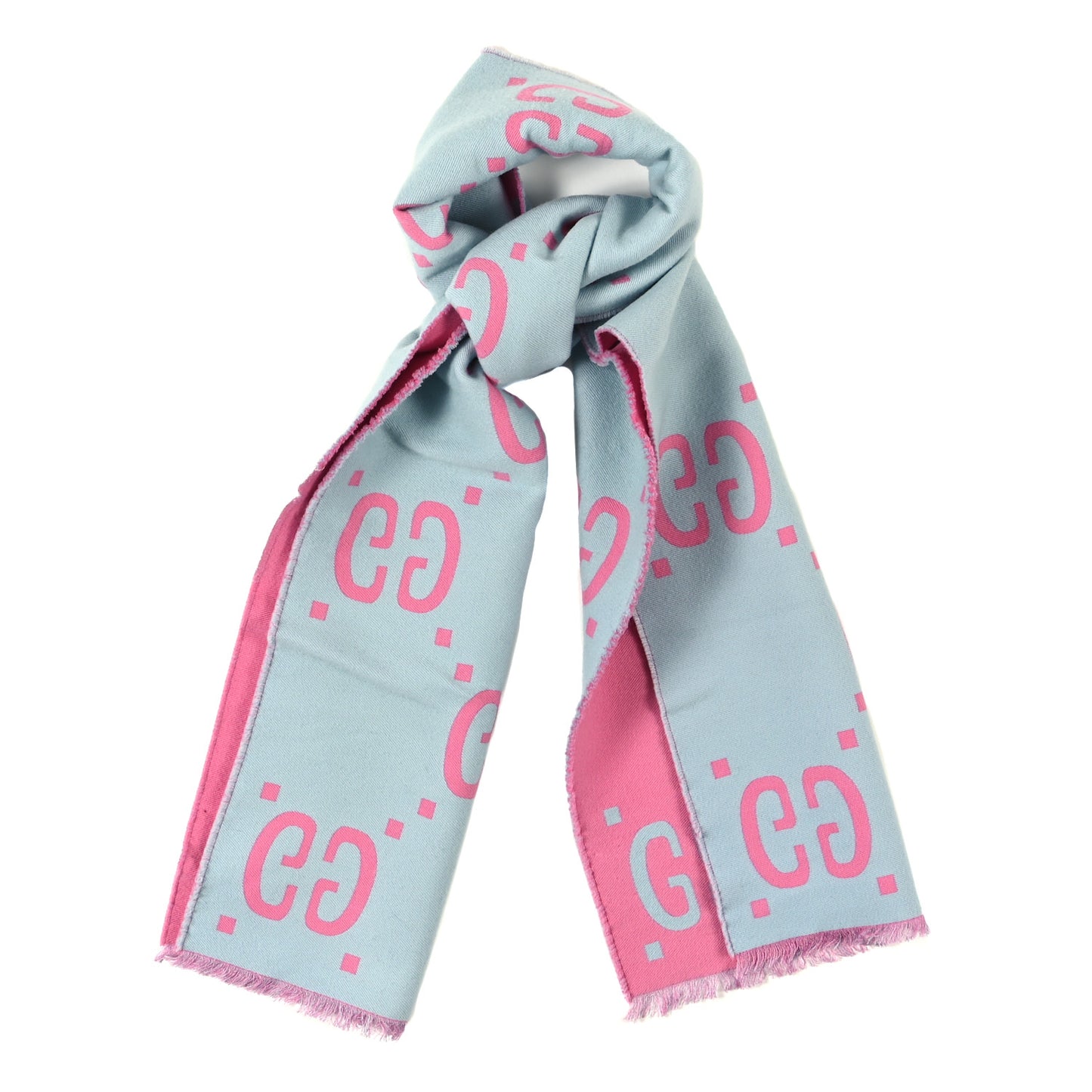 Wool Silk Monogram Jumbo GG Freedom Scarf Roseate Sky Blue
