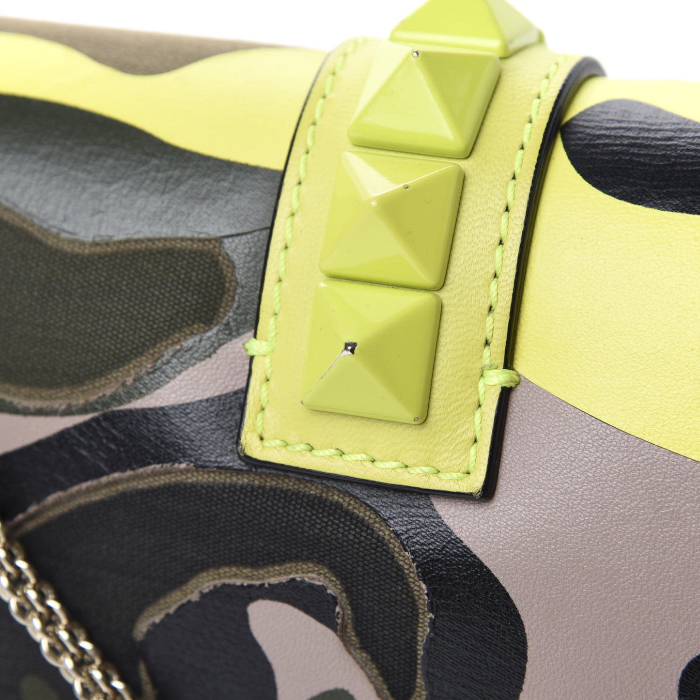 Nappa Canvas Camouflage Medium Glam Lock Rockstud Flap Fluo Yellow